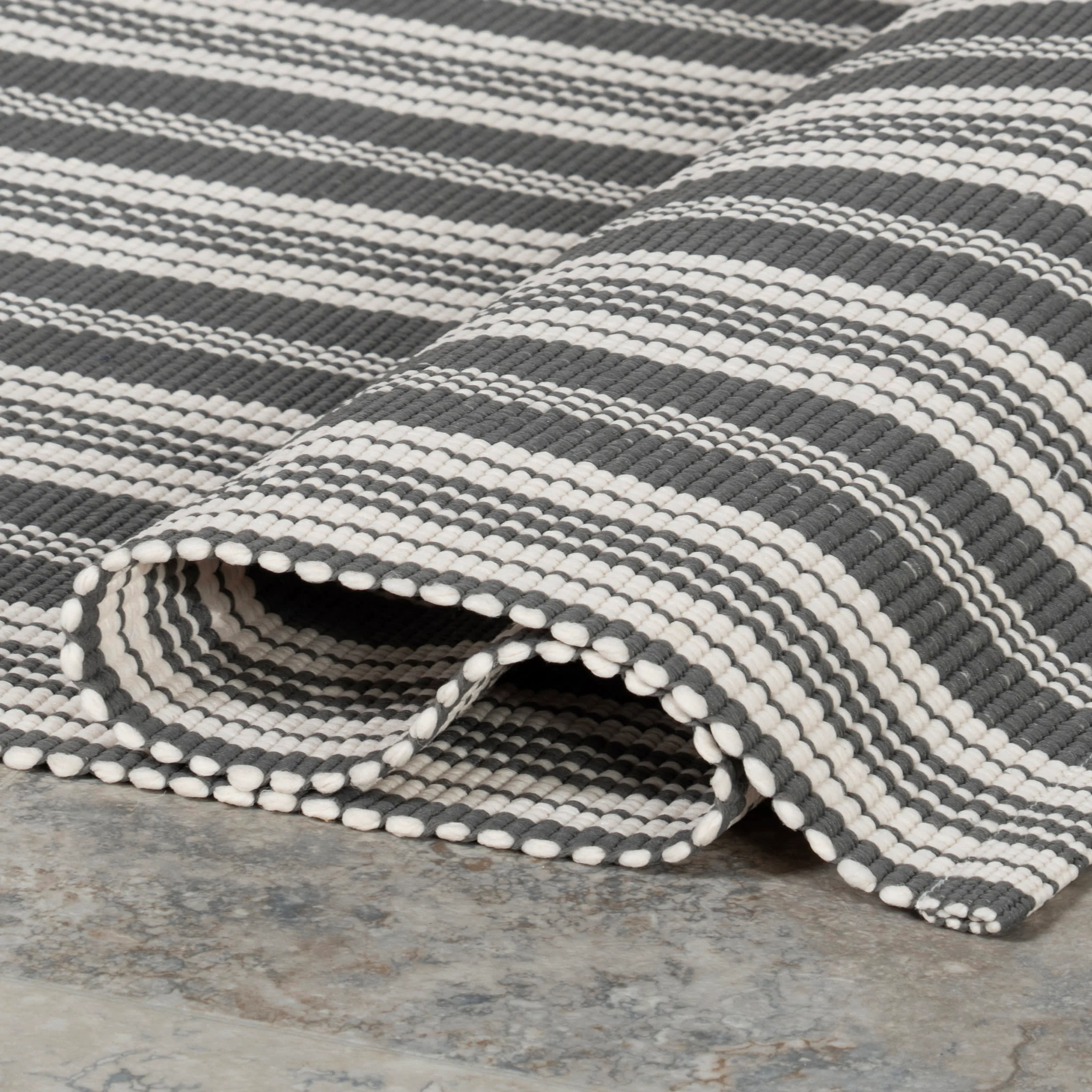 Ticking Stripe Handwoven Indoor/Outdoor Rug | Grey - Image 8