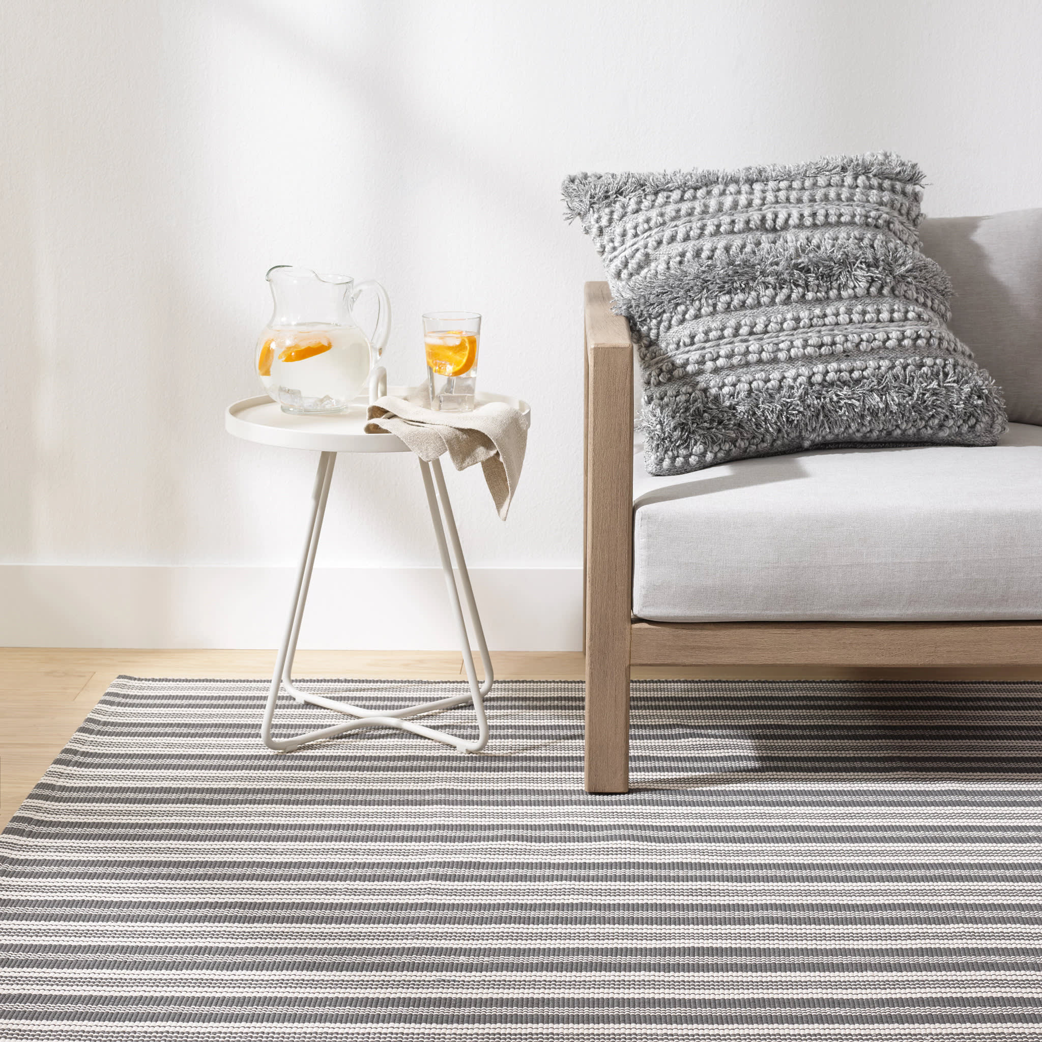 Ticking Stripe Handwoven Indoor/Outdoor Rug | Grey/Ivory - Image 2