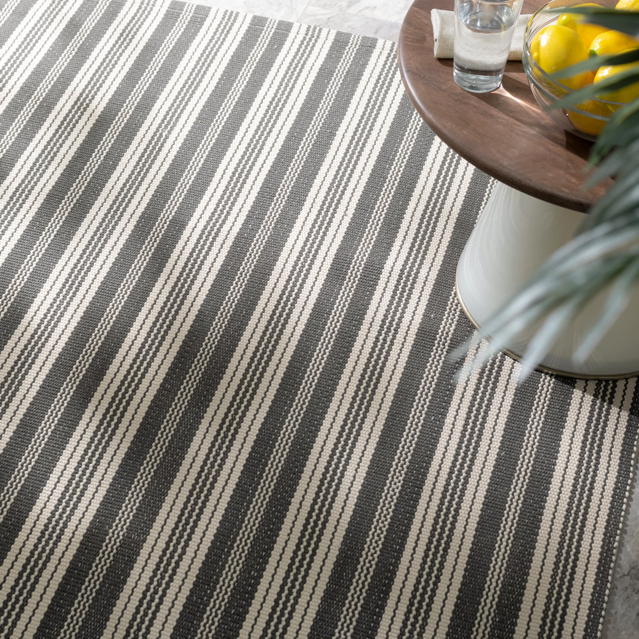 Ticking Stripe Handwoven Indoor/Outdoor Rug | Grey/Ivory - Image 3