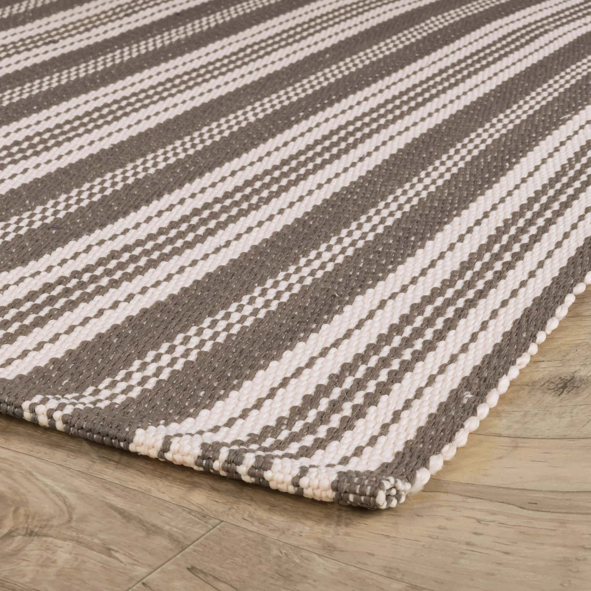 Ticking Stripe Handwoven Indoor/Outdoor Rug | Grey/Ivory - Image 5