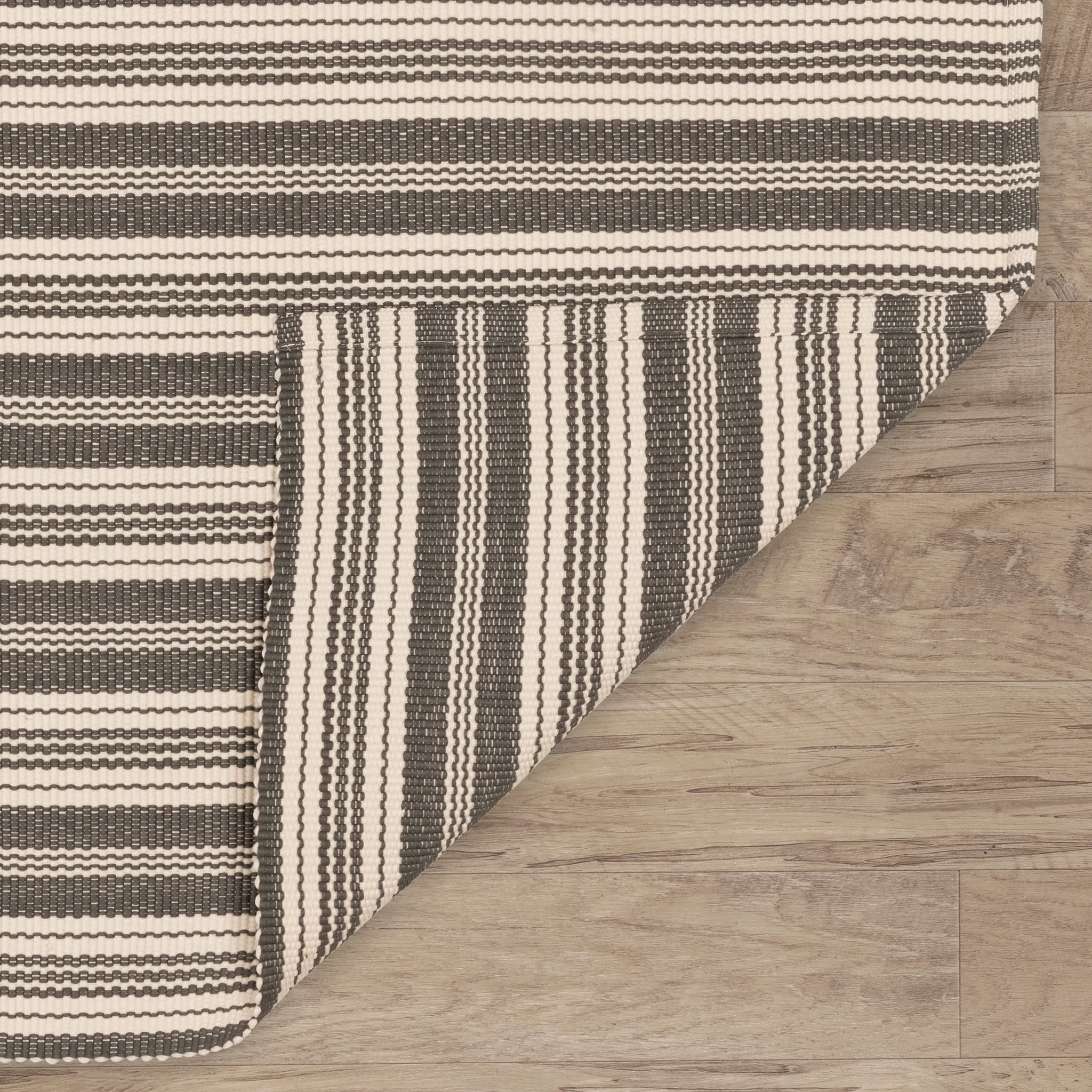 Ticking Stripe Handwoven Indoor/Outdoor Rug | Grey/Ivory - Image 6