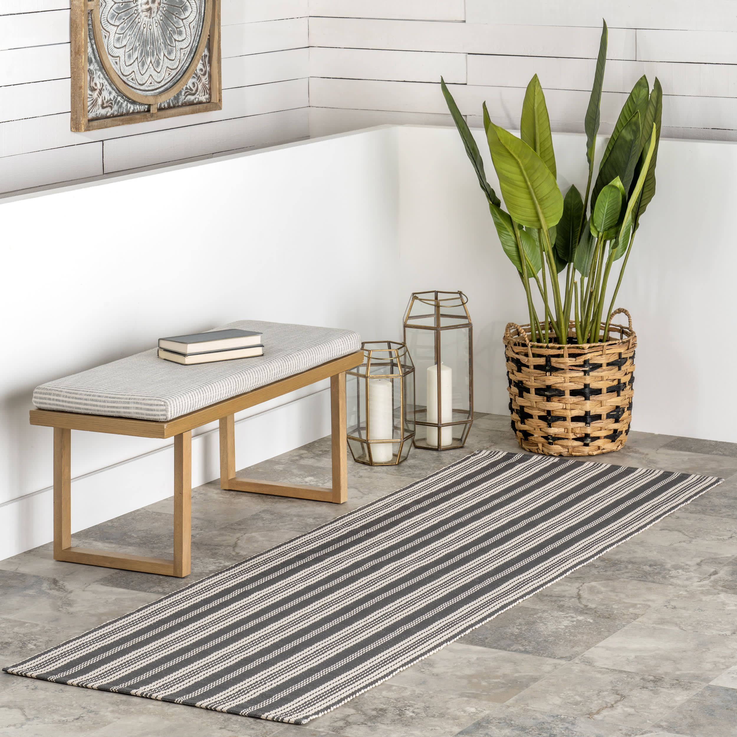 Ticking Stripe Handwoven Indoor/Outdoor Rug | Grey - Image 2