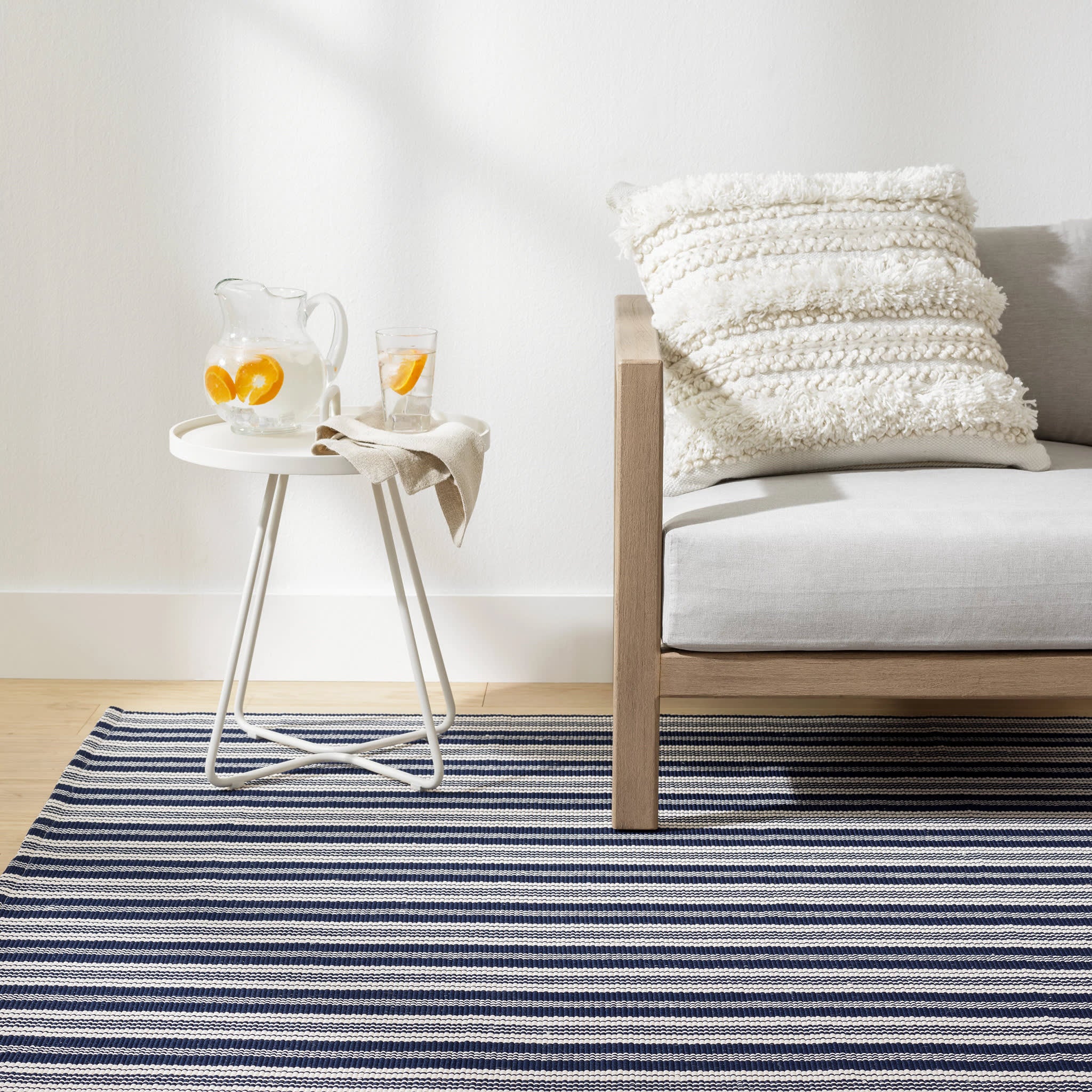 Ticking Stripe Handwoven Indoor/Outdoor Rug | Navy/Ivory - Image 2
