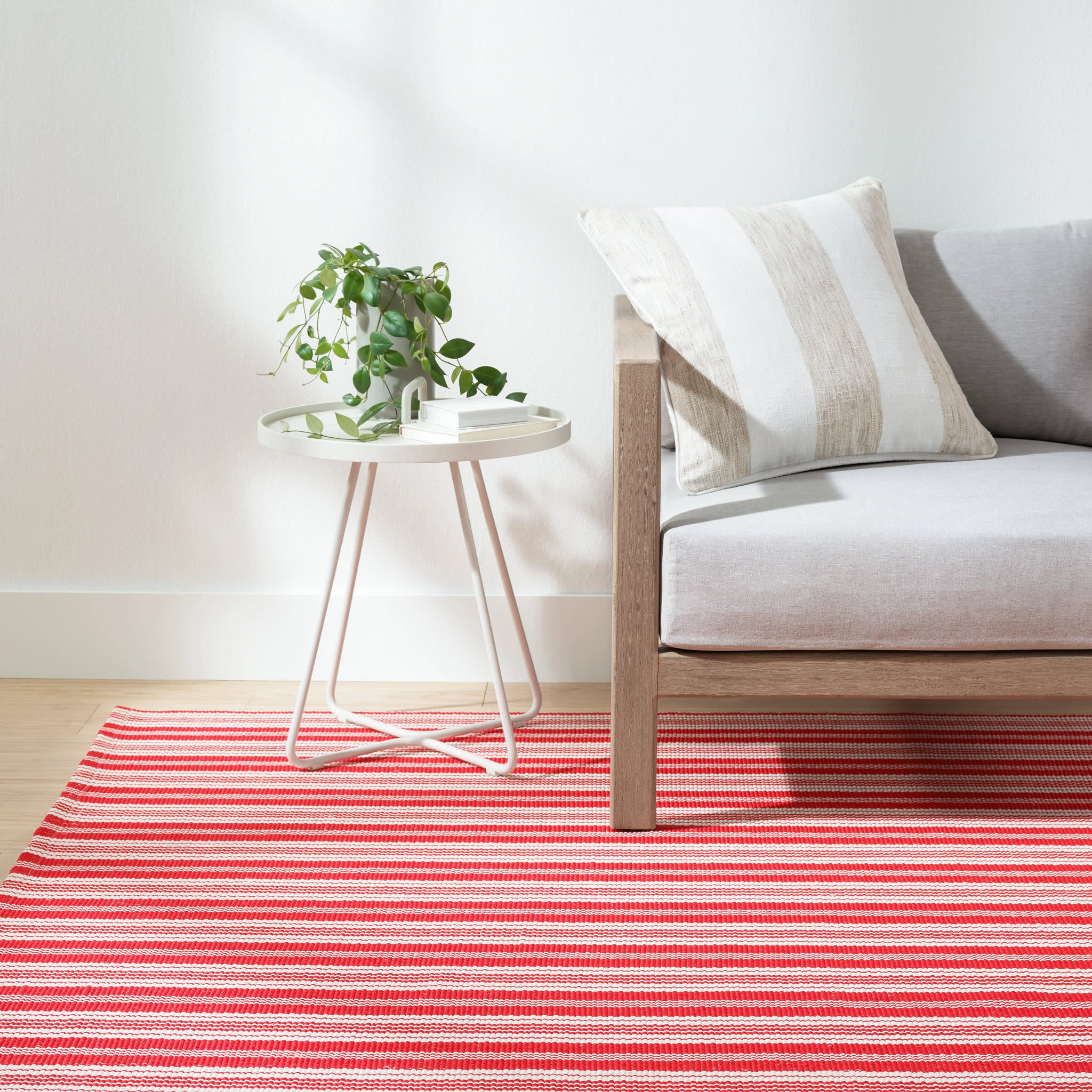 Ticking Stripe Handwoven Indoor/Outdoor Rug | Red/Ivory - Image 2