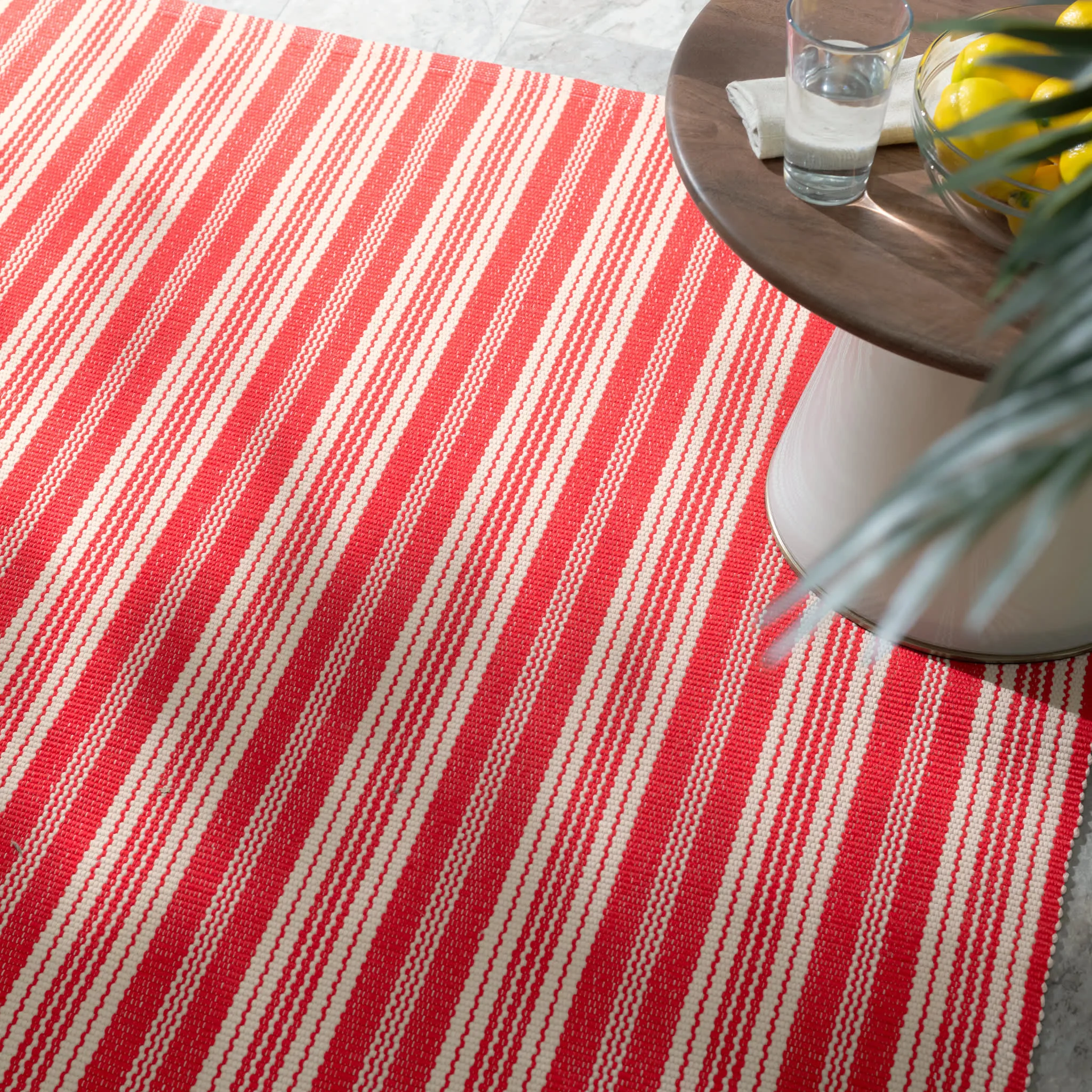 Ticking Stripe Handwoven Indoor/Outdoor Rug | Red/Ivory - Image 3