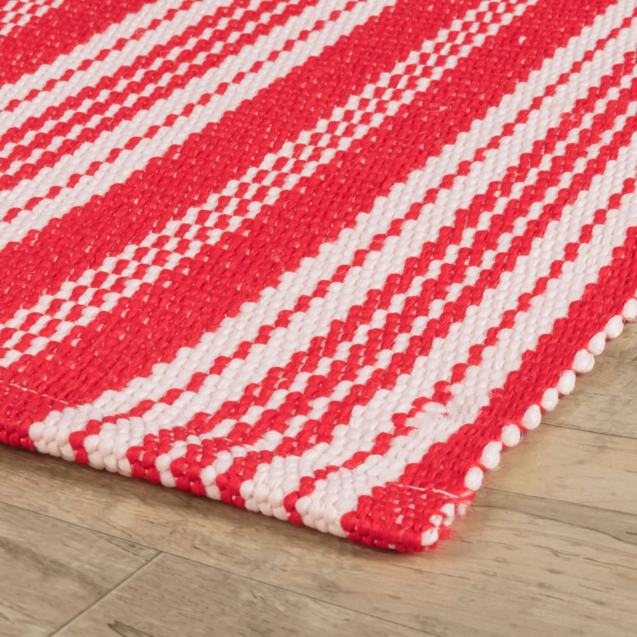 Ticking Stripe Handwoven Indoor/Outdoor Rug | Red/Ivory - Image 5