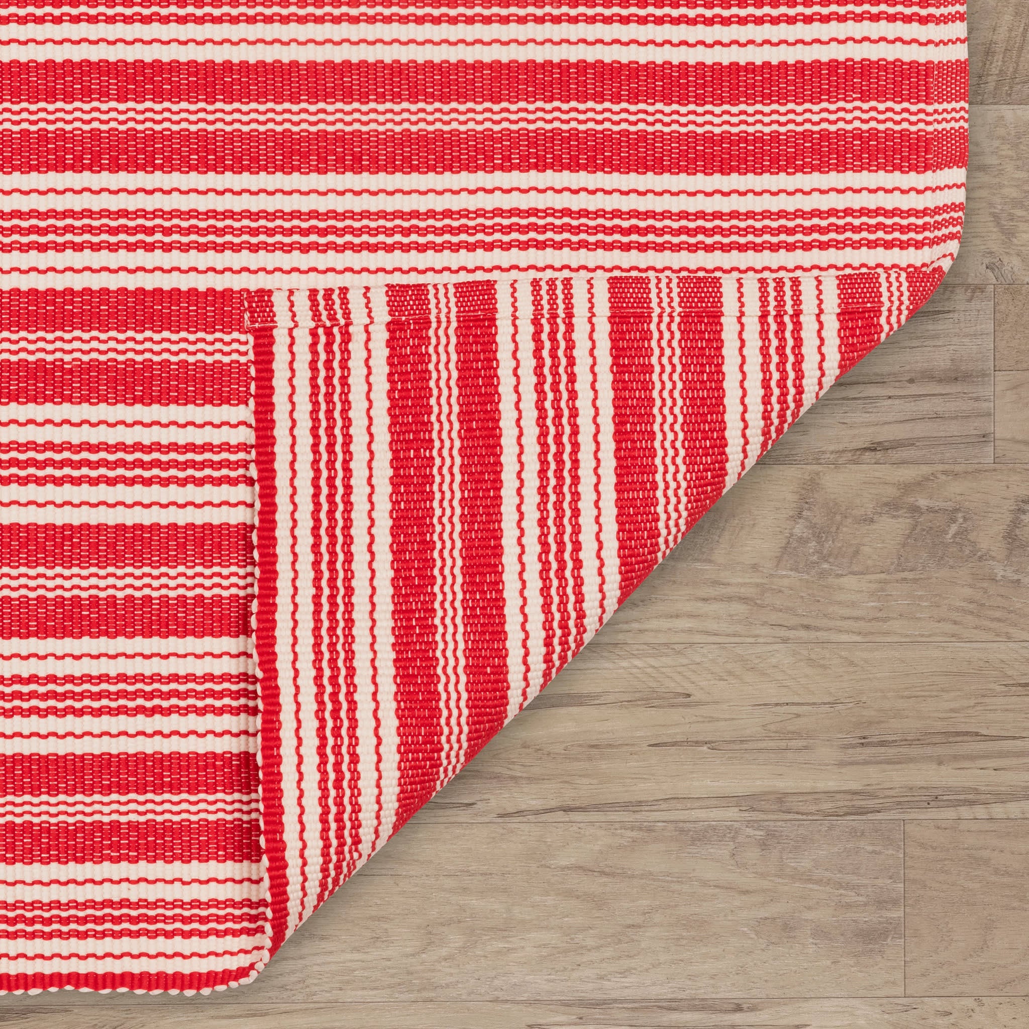 Ticking Stripe Handwoven Indoor/Outdoor Rug | Red/Ivory - Image 6