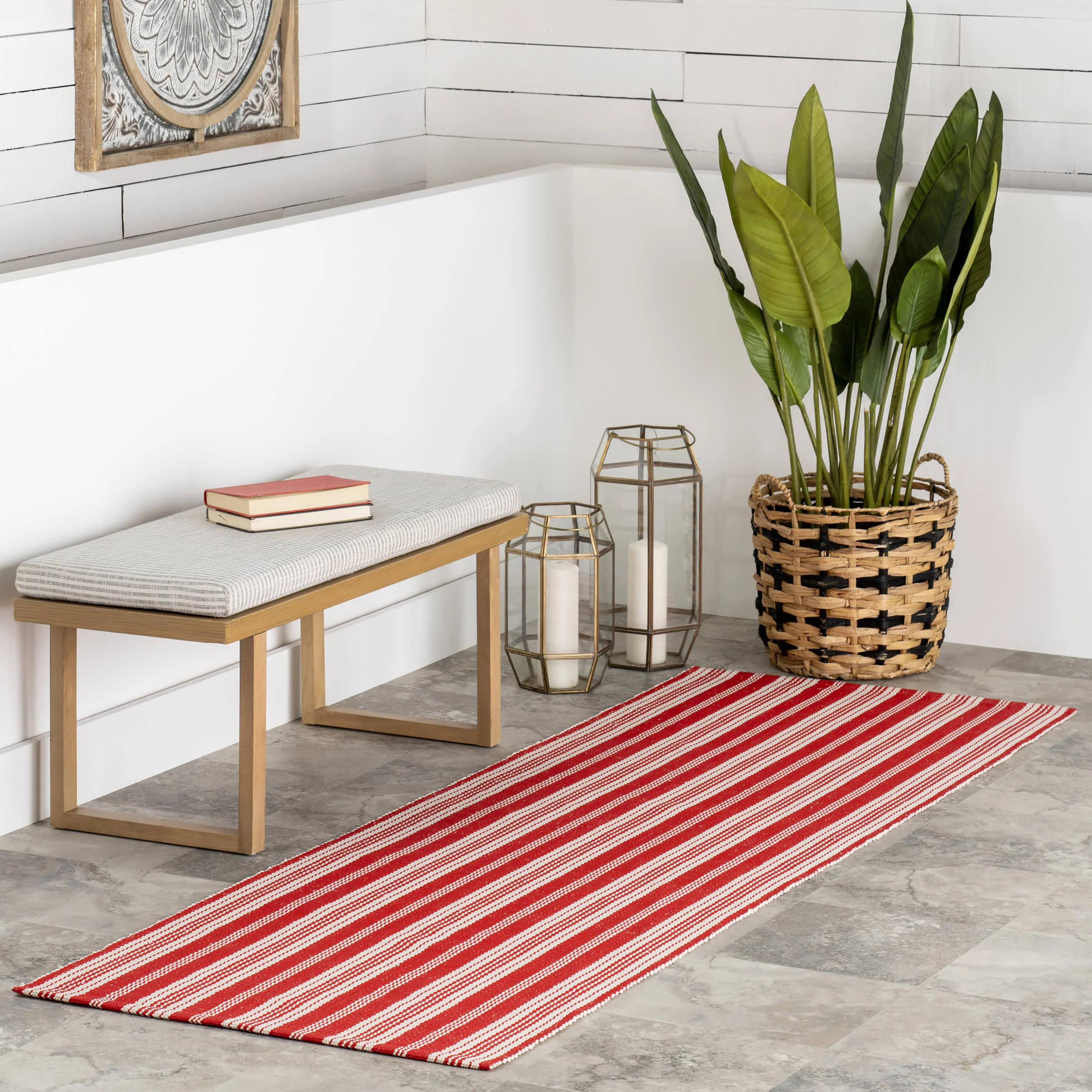 Ticking Stripe Handwoven Indoor/Outdoor Rug | Red - Image 2