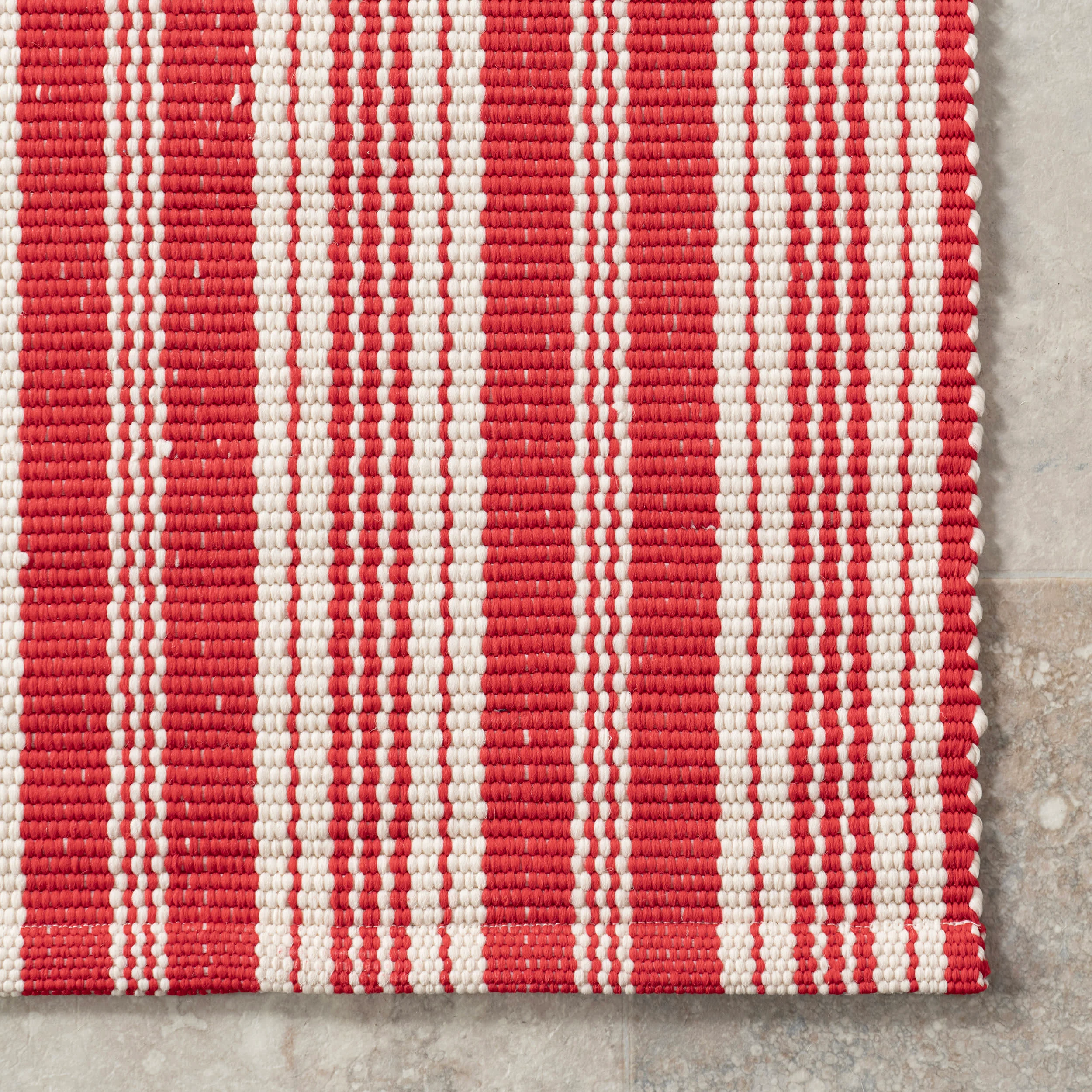 Ticking Stripe Handwoven Indoor/Outdoor Rug | Red - Image 3