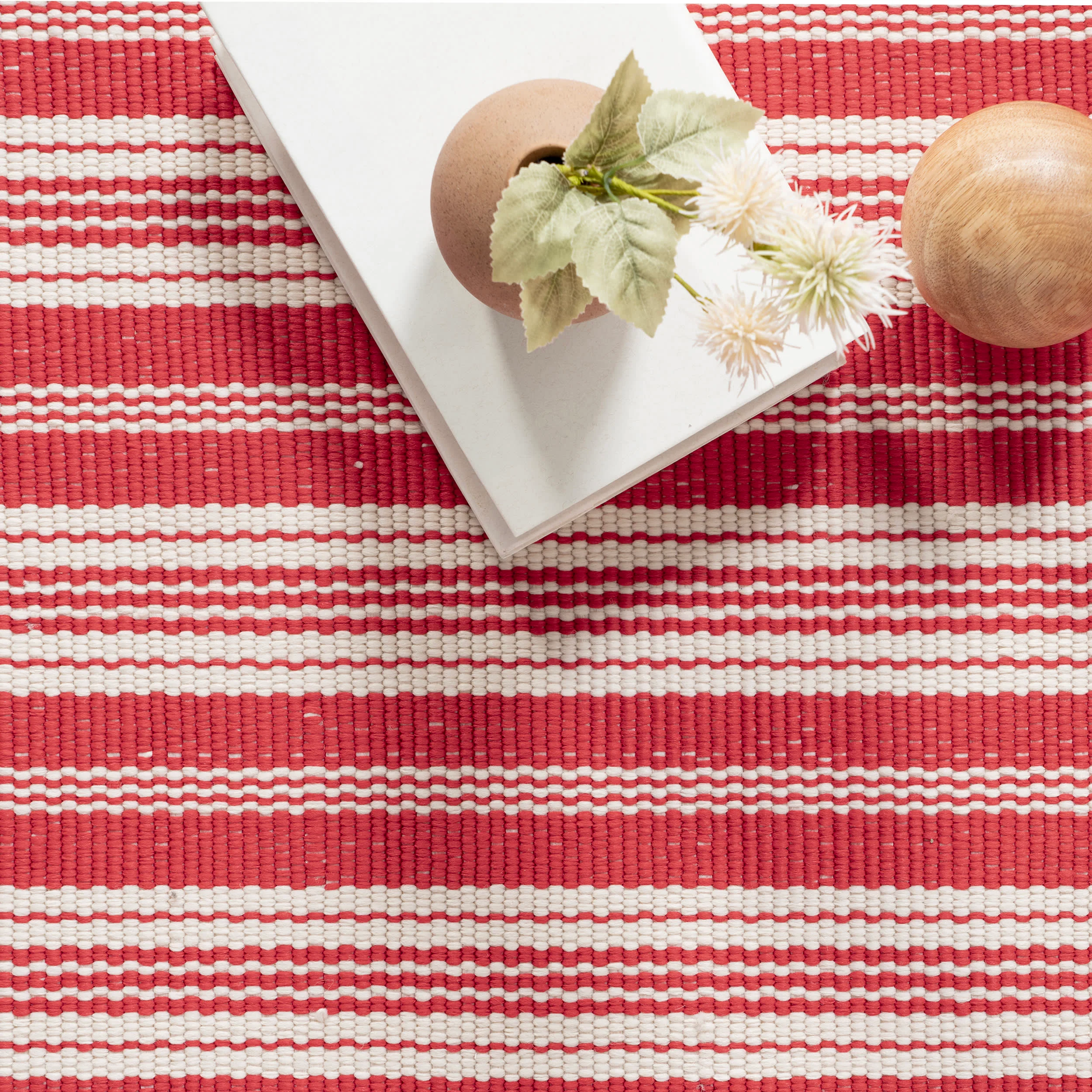 Ticking Stripe Handwoven Indoor/Outdoor Rug | Red - Image 7
