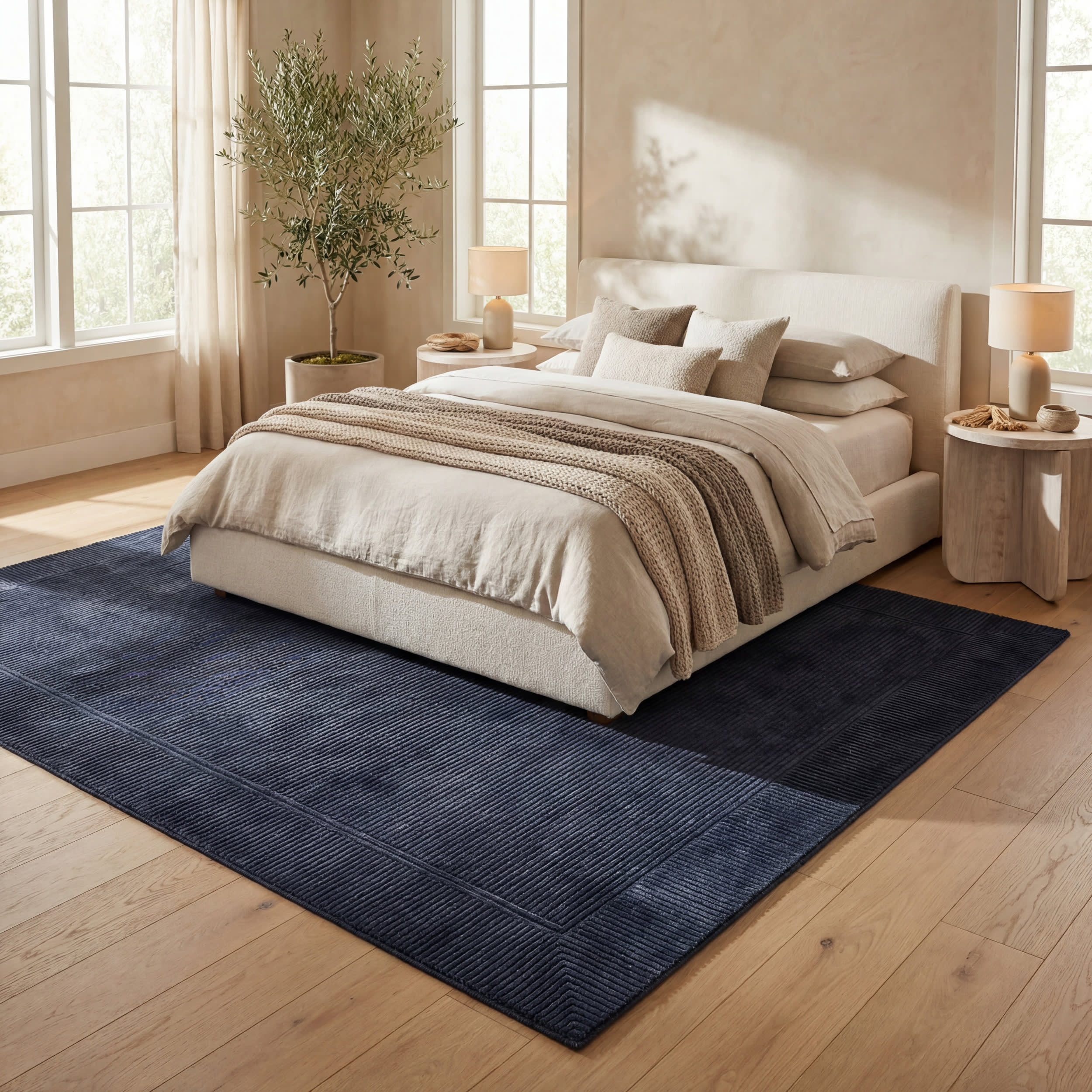 Tiera Bordered Plush Textured Washable Rug | Blue - Image 10