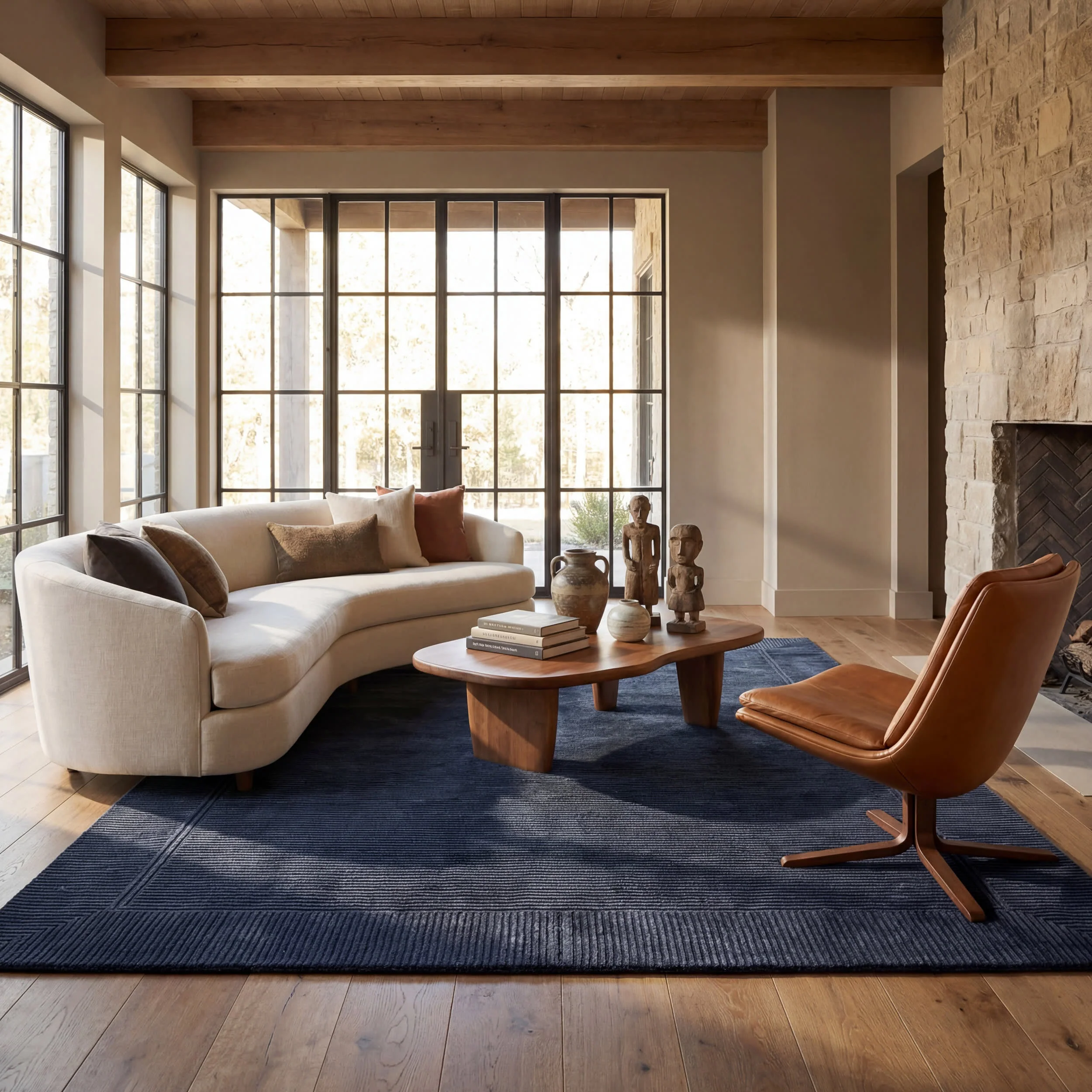 Tiera Bordered Plush Textured Washable Rug | Blue - Image 2