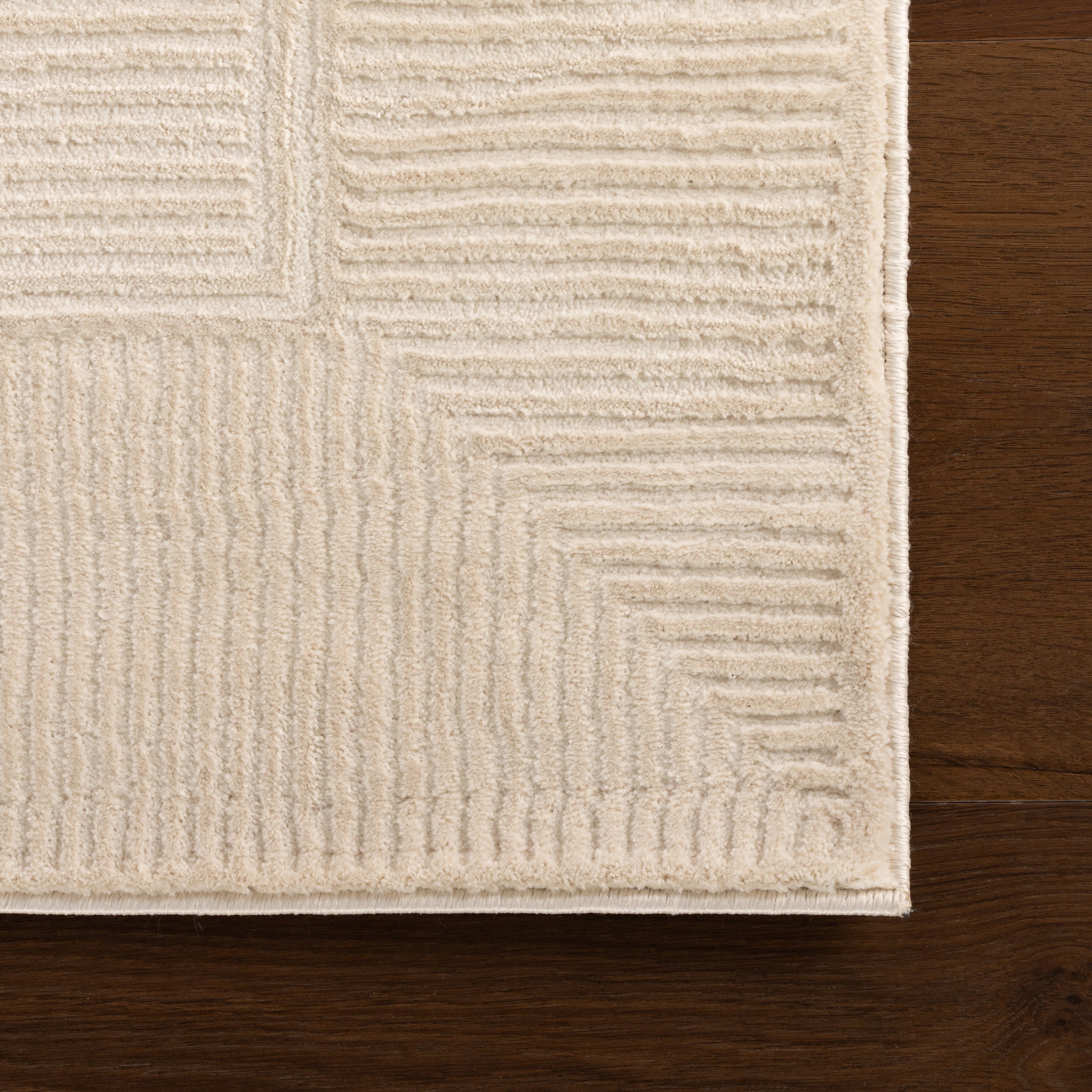Tiera Bordered Plush Textured Washable Rug | Cream - Image 4