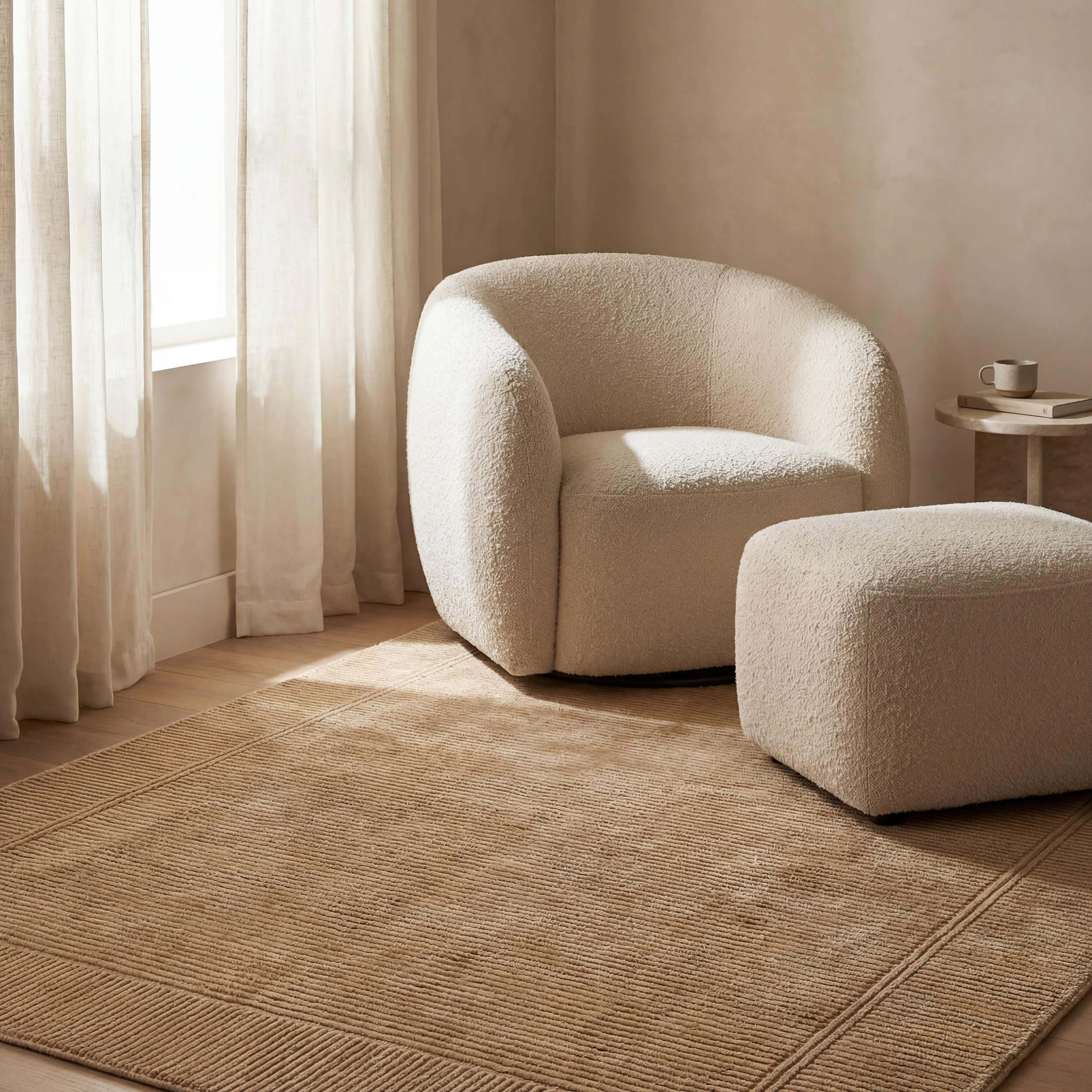 Tiera Bordered Plush Textured Washable Rug | Sand - Image 5