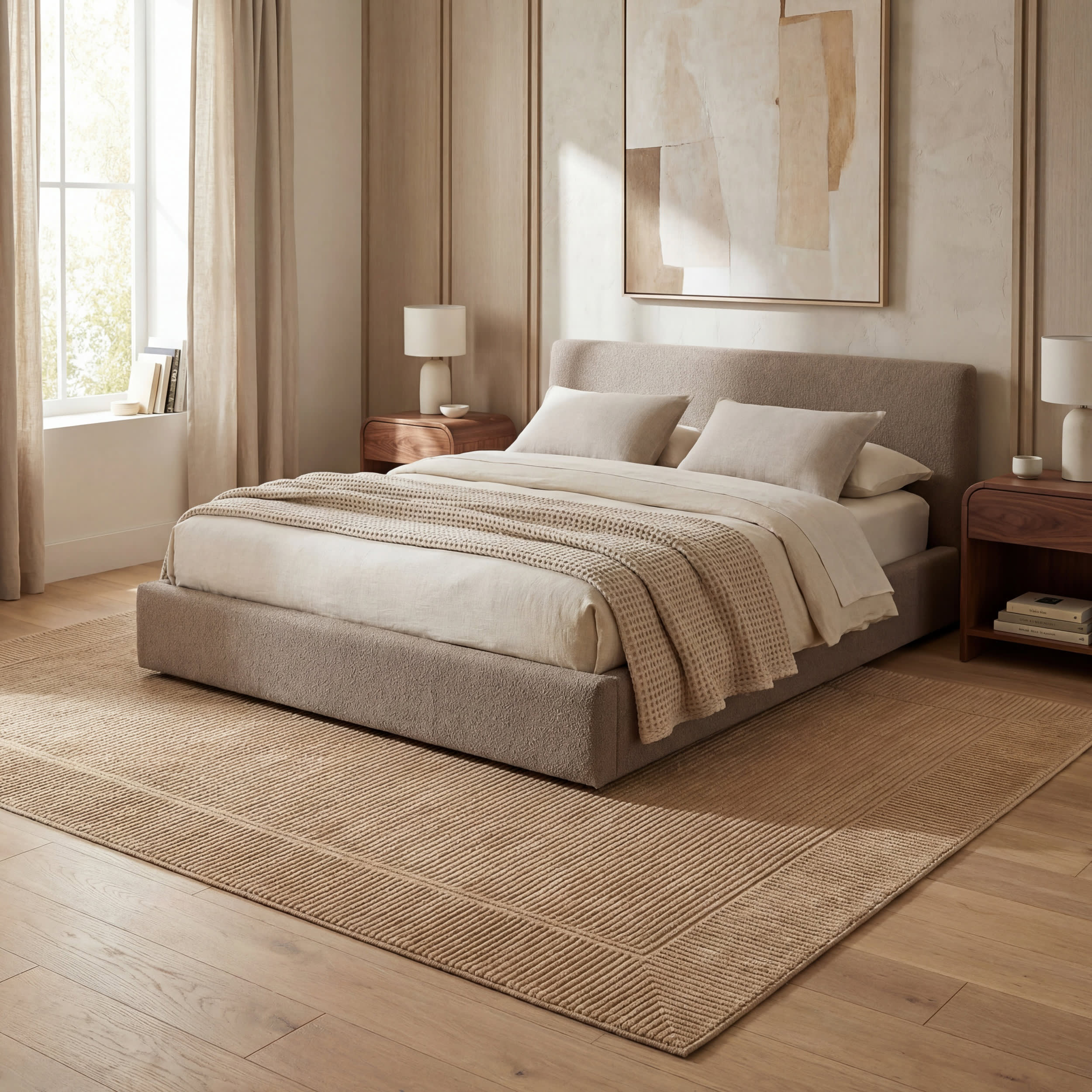 Tiera Bordered Plush Textured Washable Rug | Sand - Image 9