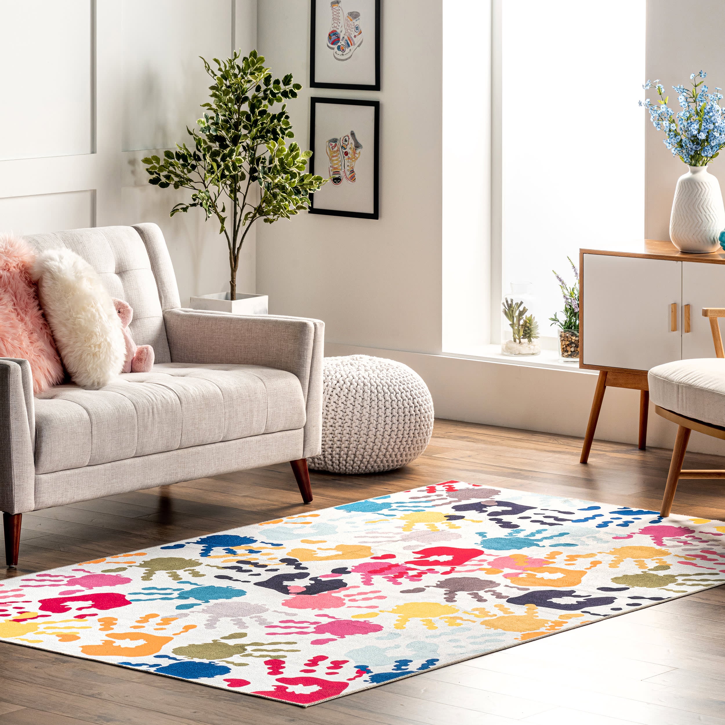 Tiffany Handprint Collage Kids Washable Rug | Multicolor - Image 2