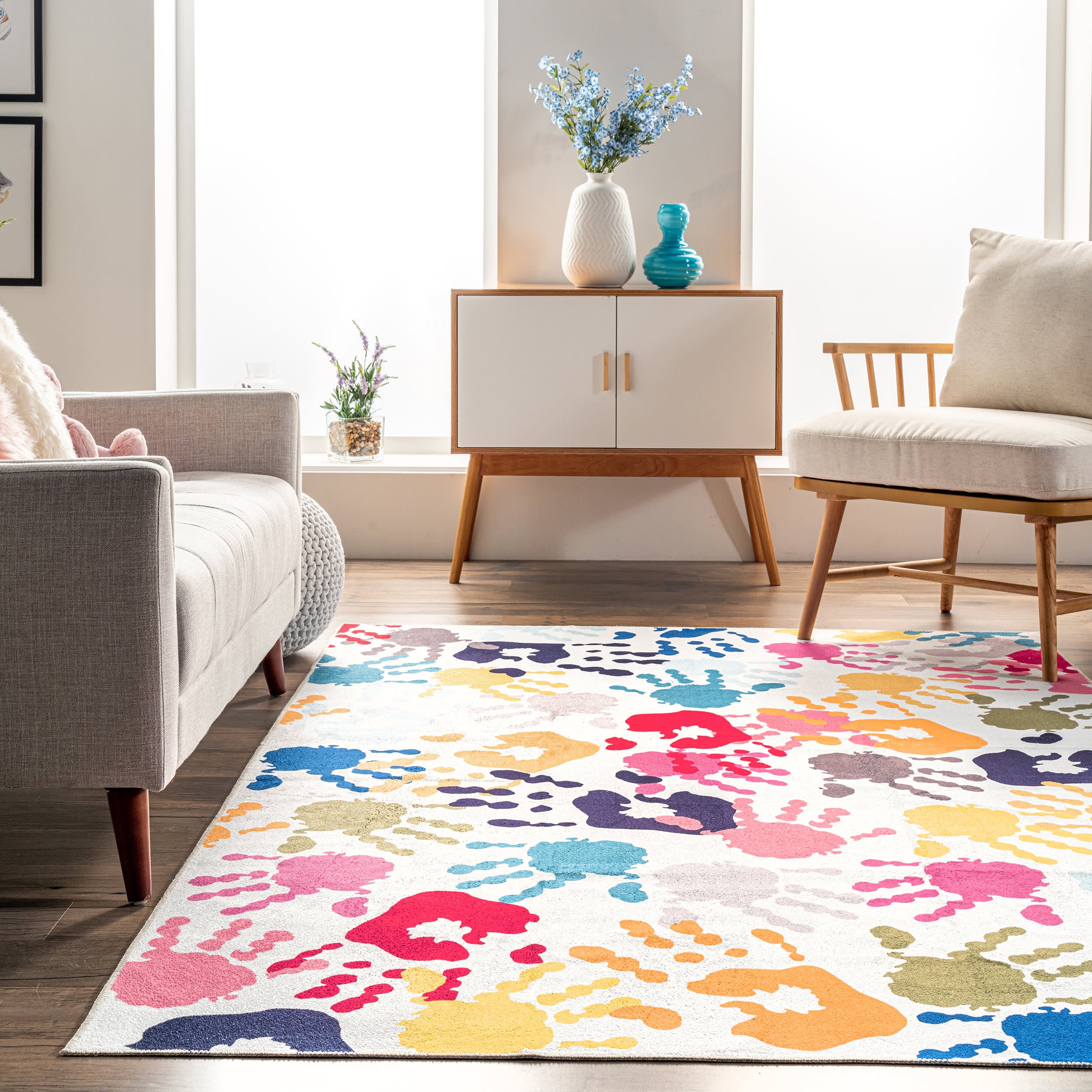 Tiffany Handprint Collage Kids Washable Rug | Multicolor - Image 4