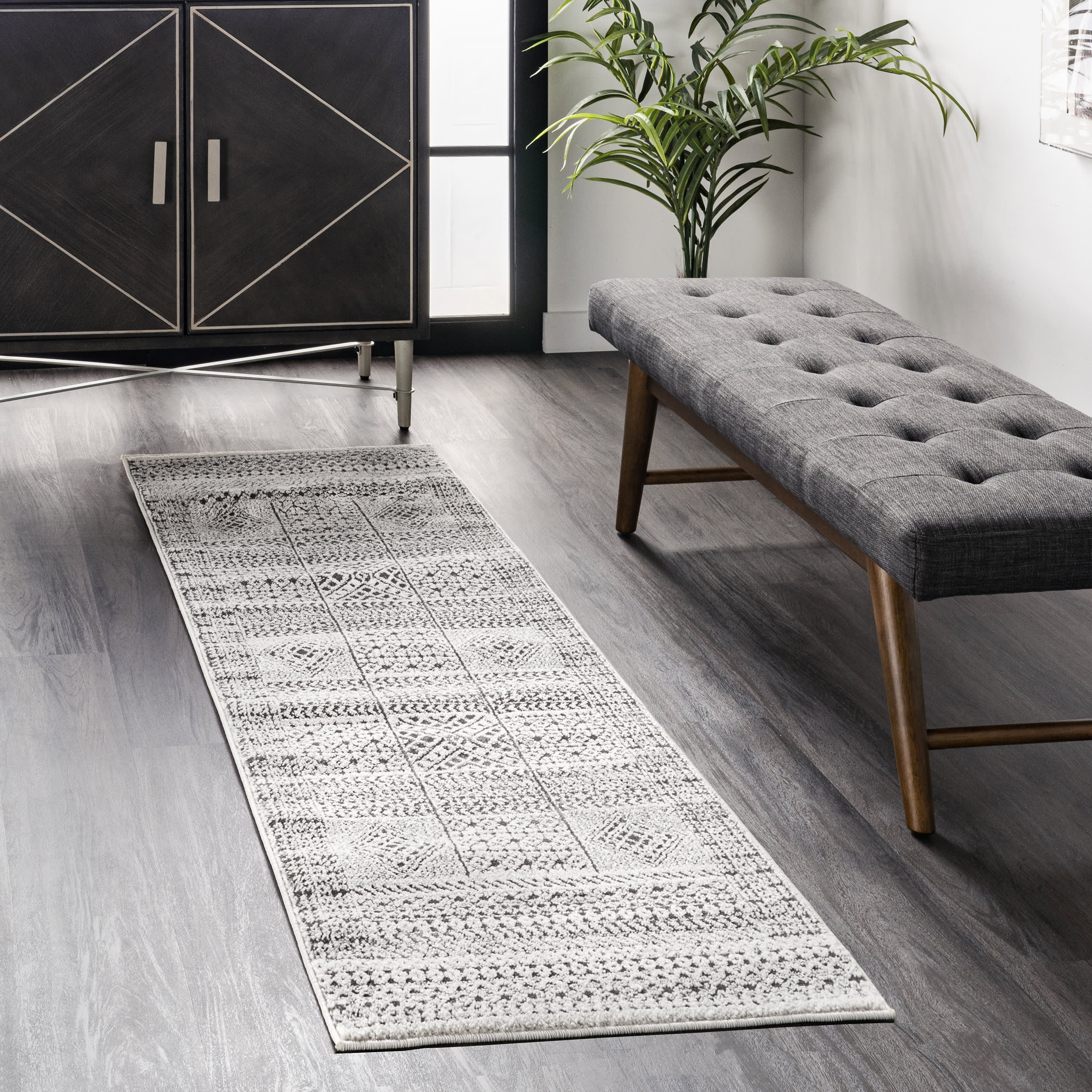 Tiled Patchwork Rug | Grey - Image 2