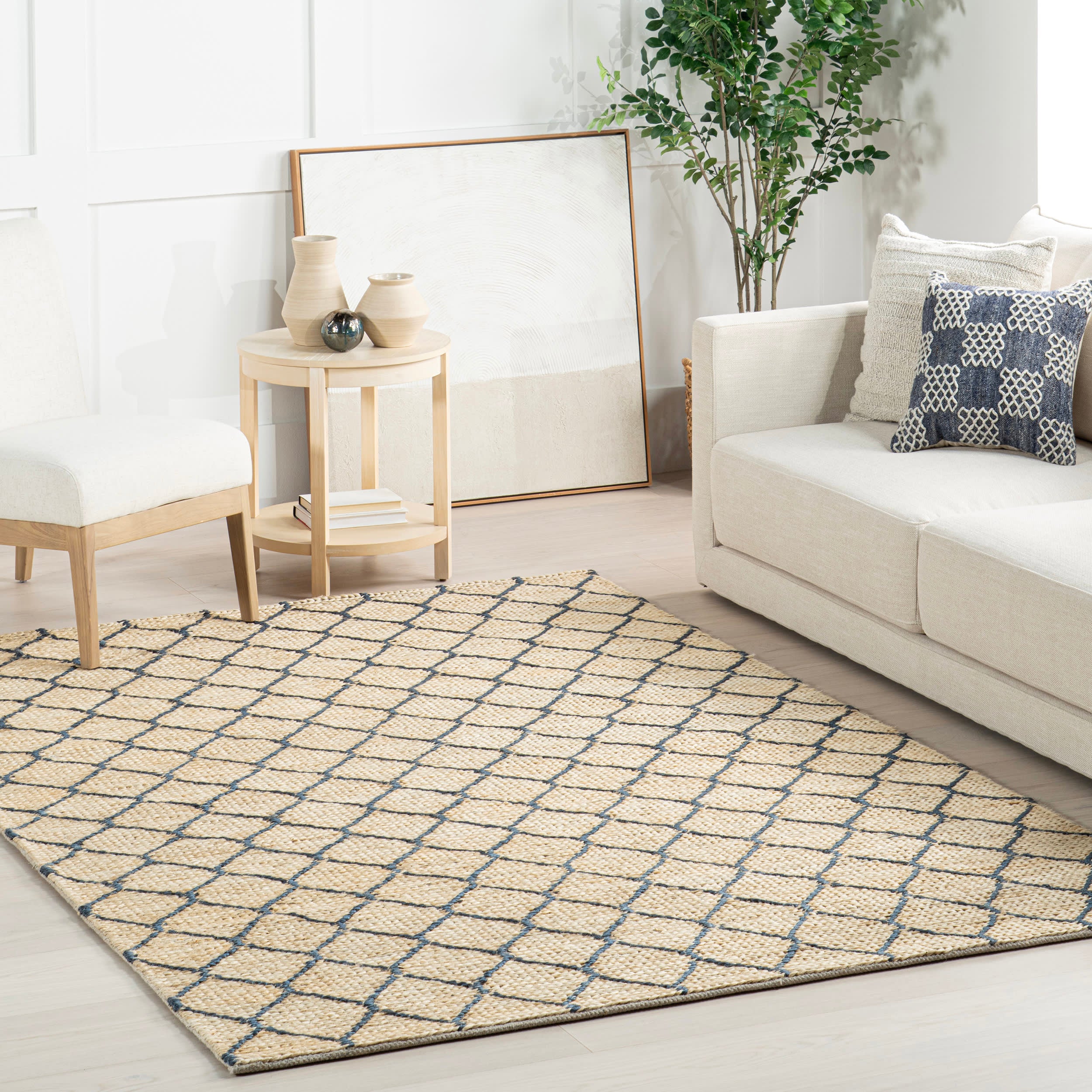 Tiles Handwoven Jute Rug | Blue - Image 2