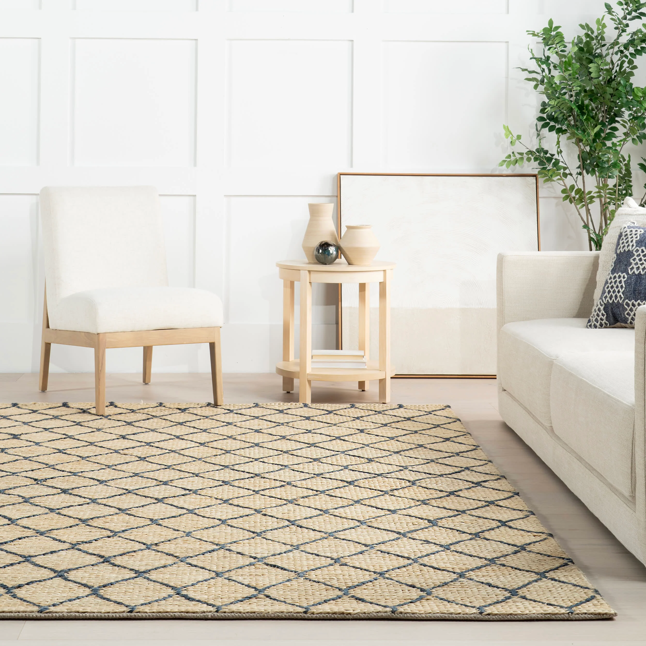 Tiles Handwoven Jute Rug | Blue - Image 4