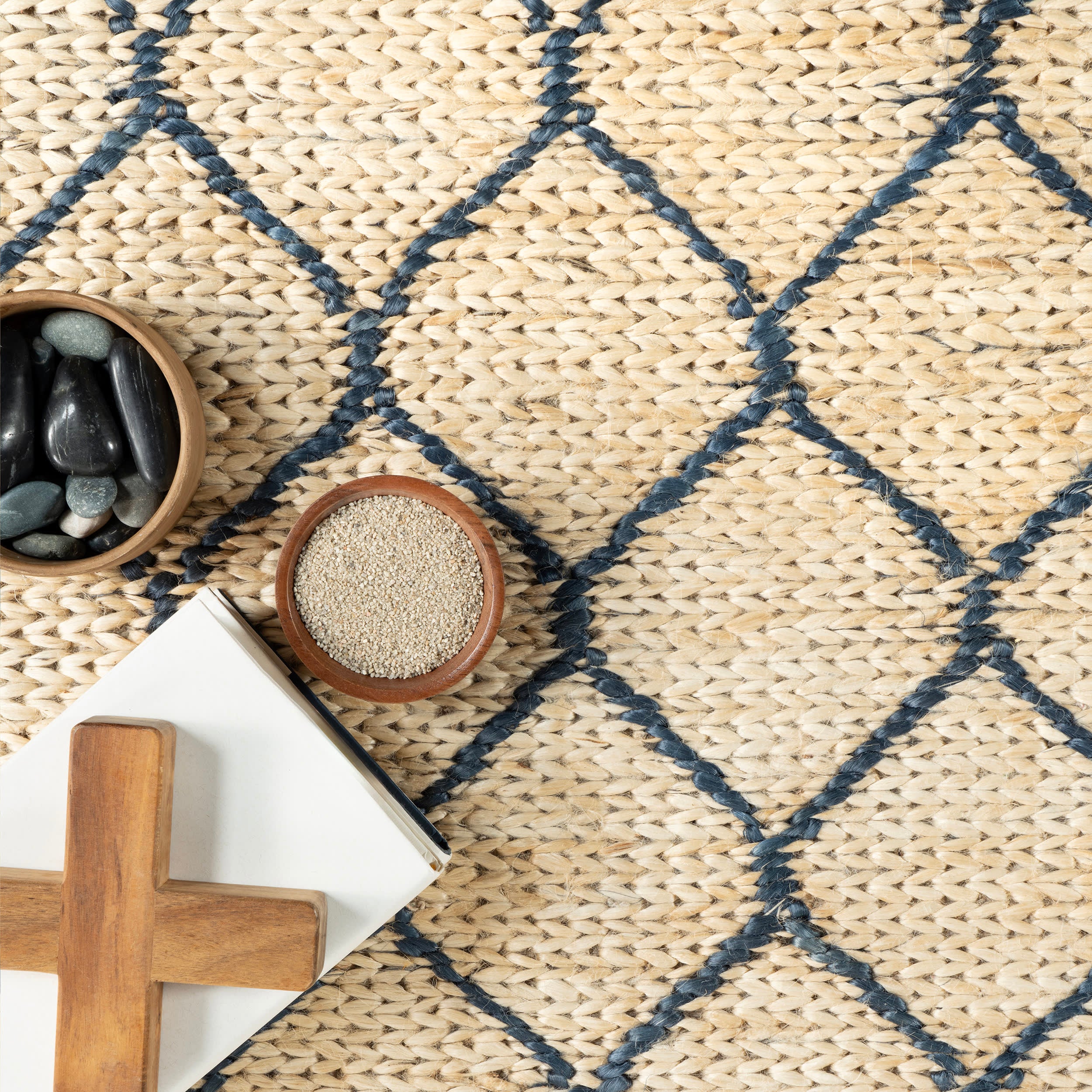 Tiles Handwoven Jute Rug | Blue - Image 7