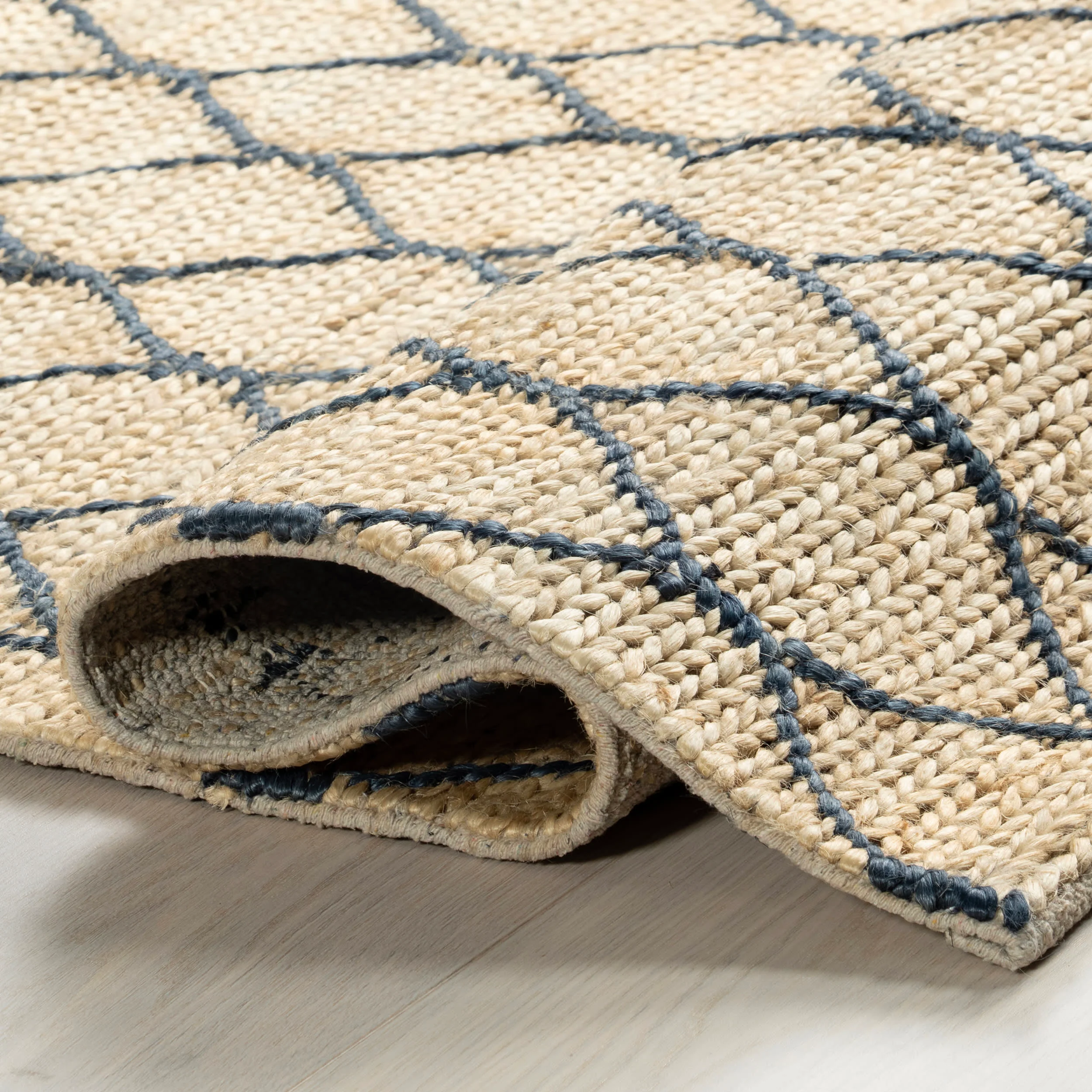 Tiles Handwoven Jute Rug | Blue - Image 8