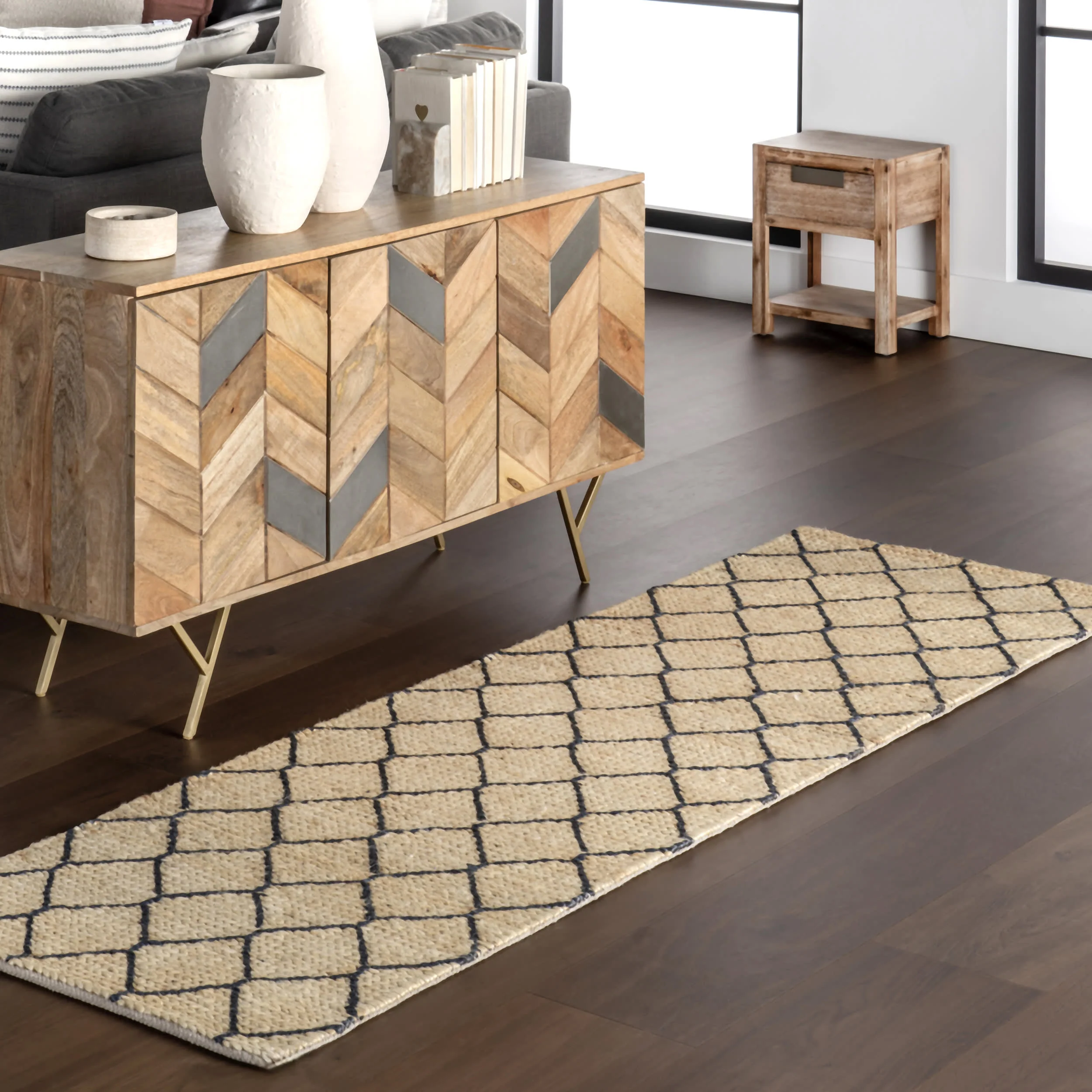 Tiles Handwoven Jute Rug | Blue - Image 2