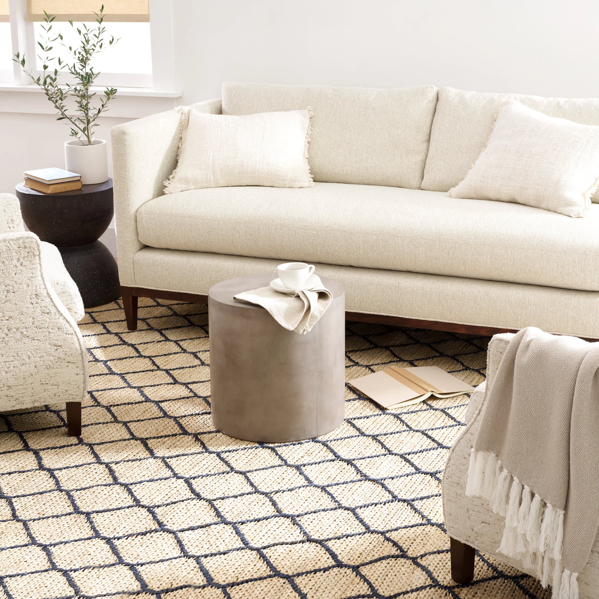 Tiles Handwoven Jute Rug | Navy - Image 2