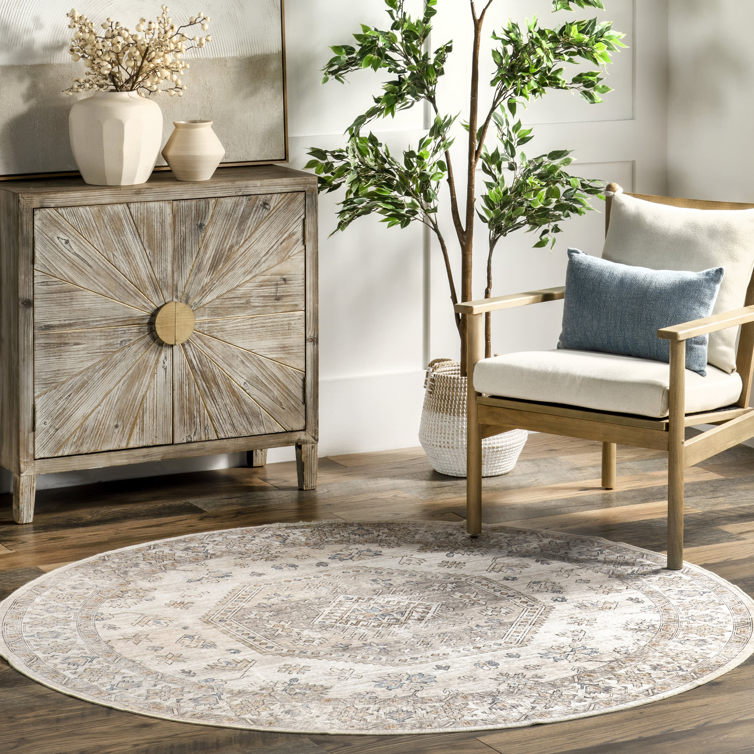 Timeless Charm Spill Proof Washable Rug | Beige - Image 2