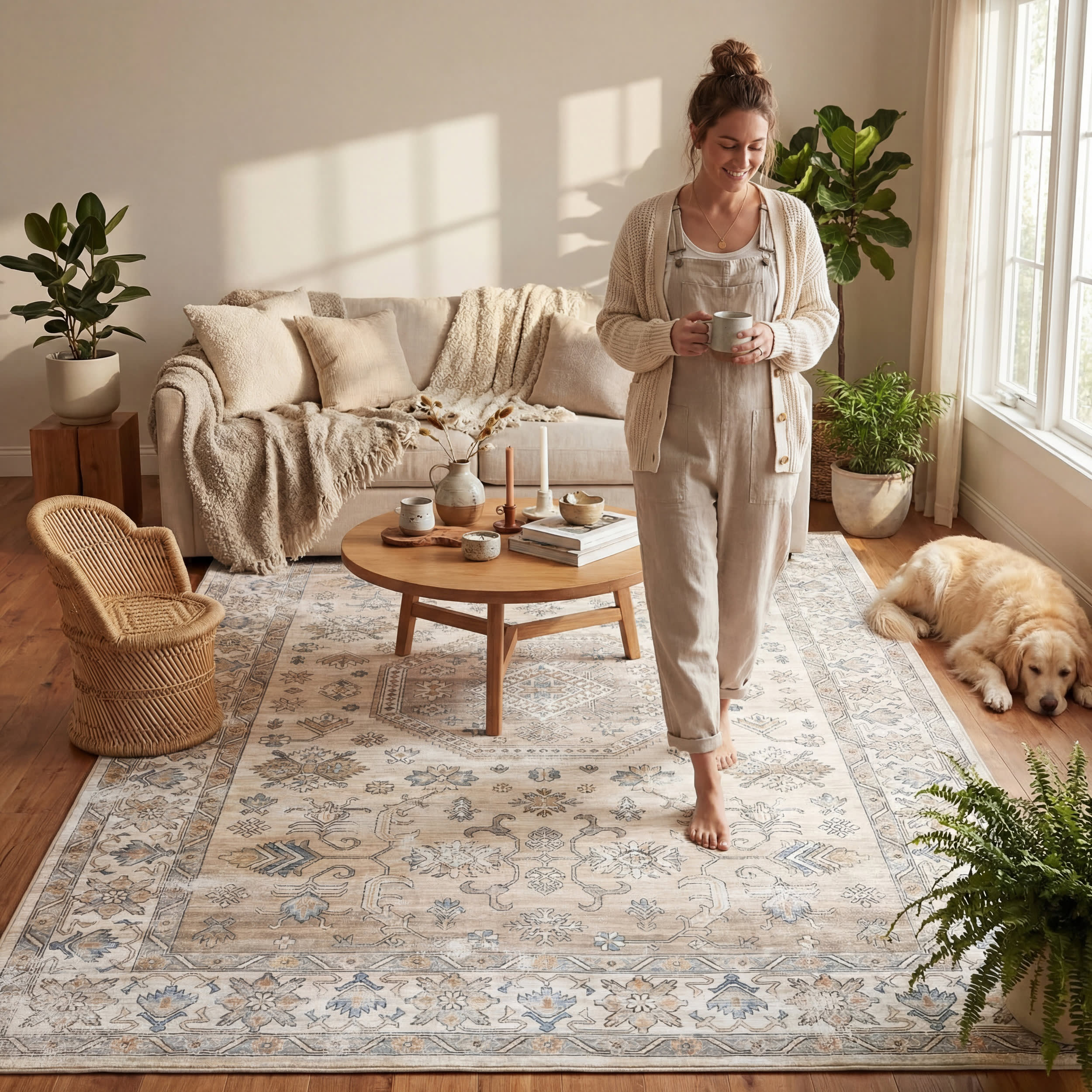 Timeless Charm Spill Proof Washable Rug | Beige - Image 7