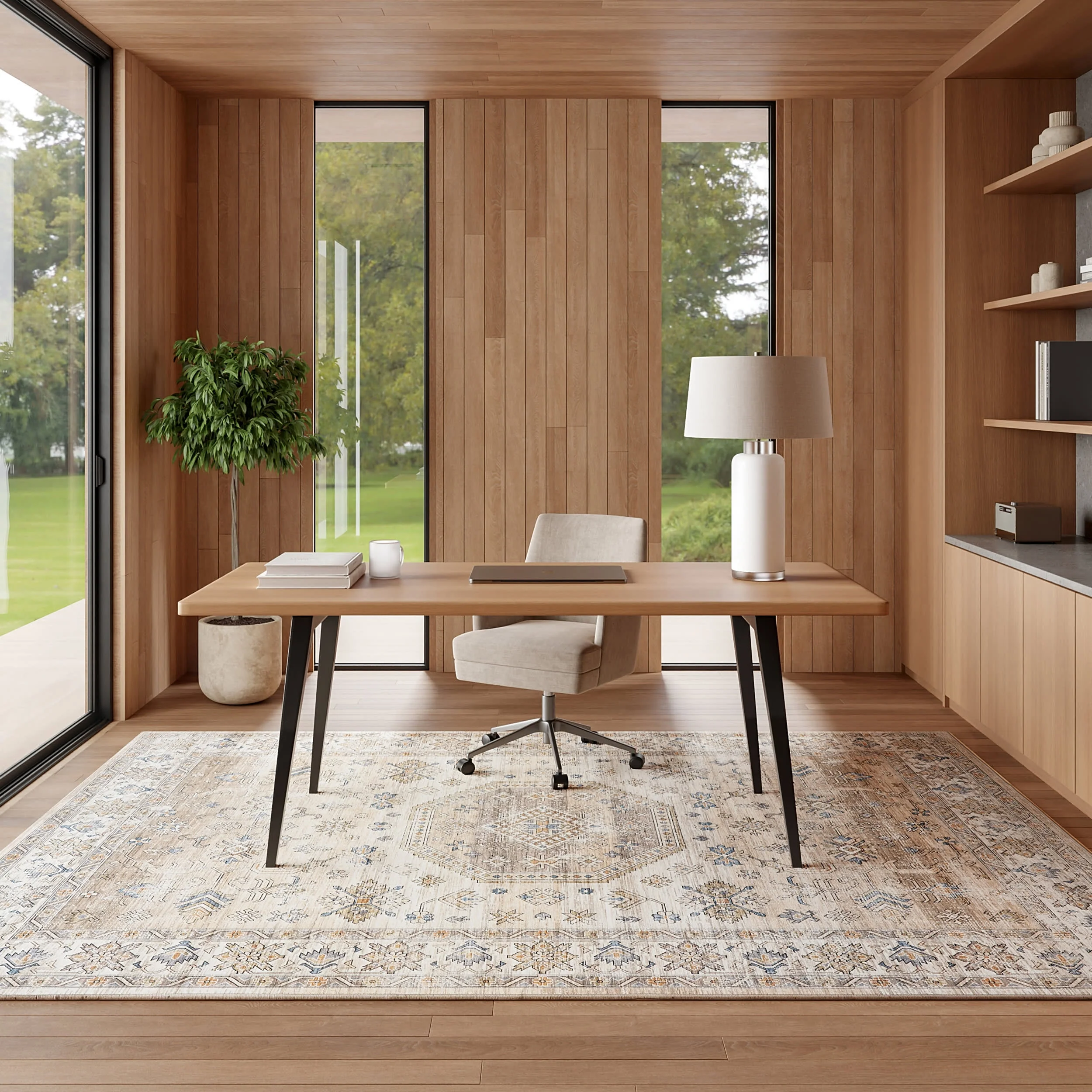 Timeless Charm Spill Proof Washable Rug | Beige - Image 8