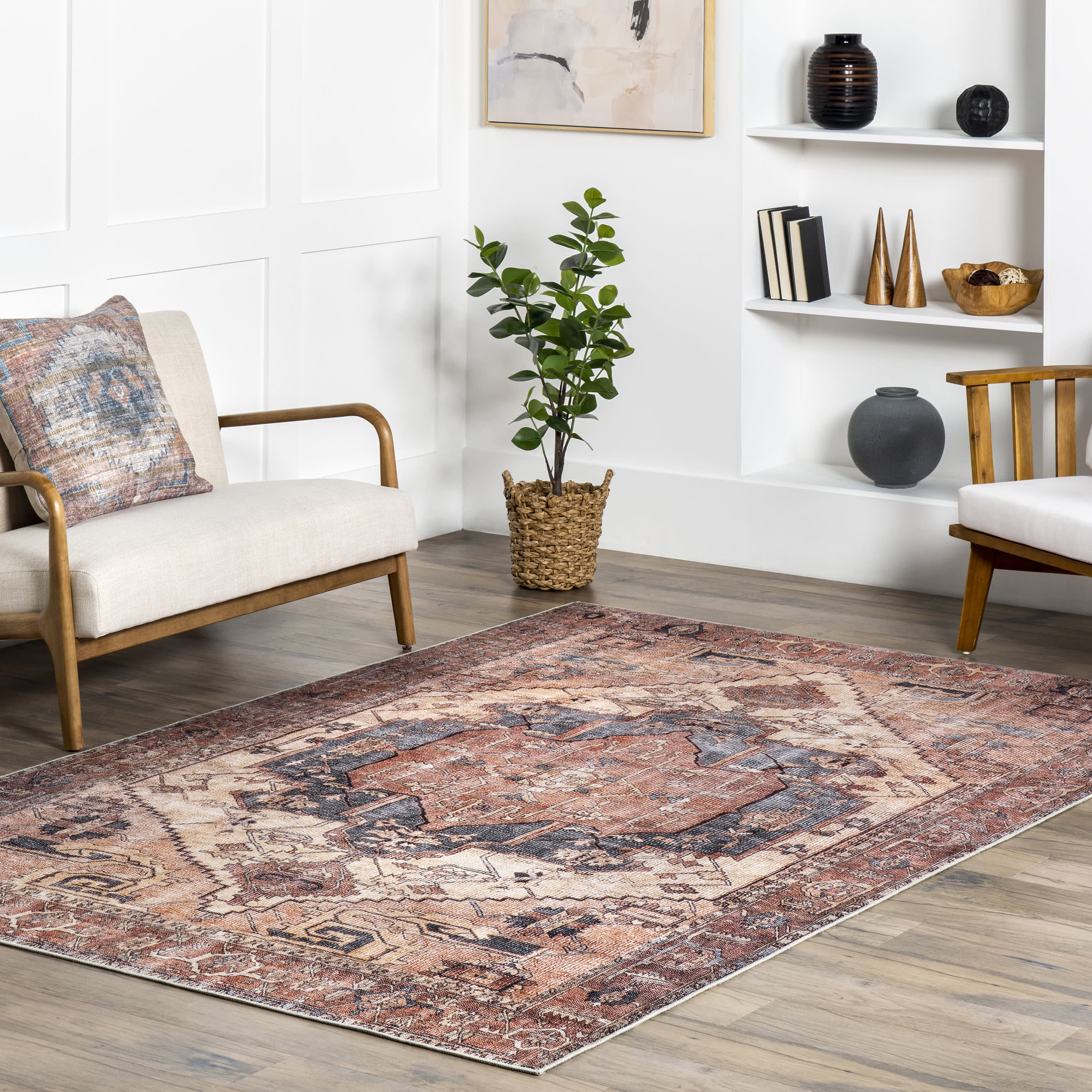 Timeworn Medallion Printed Rug | Pale Terracotta - Image 2