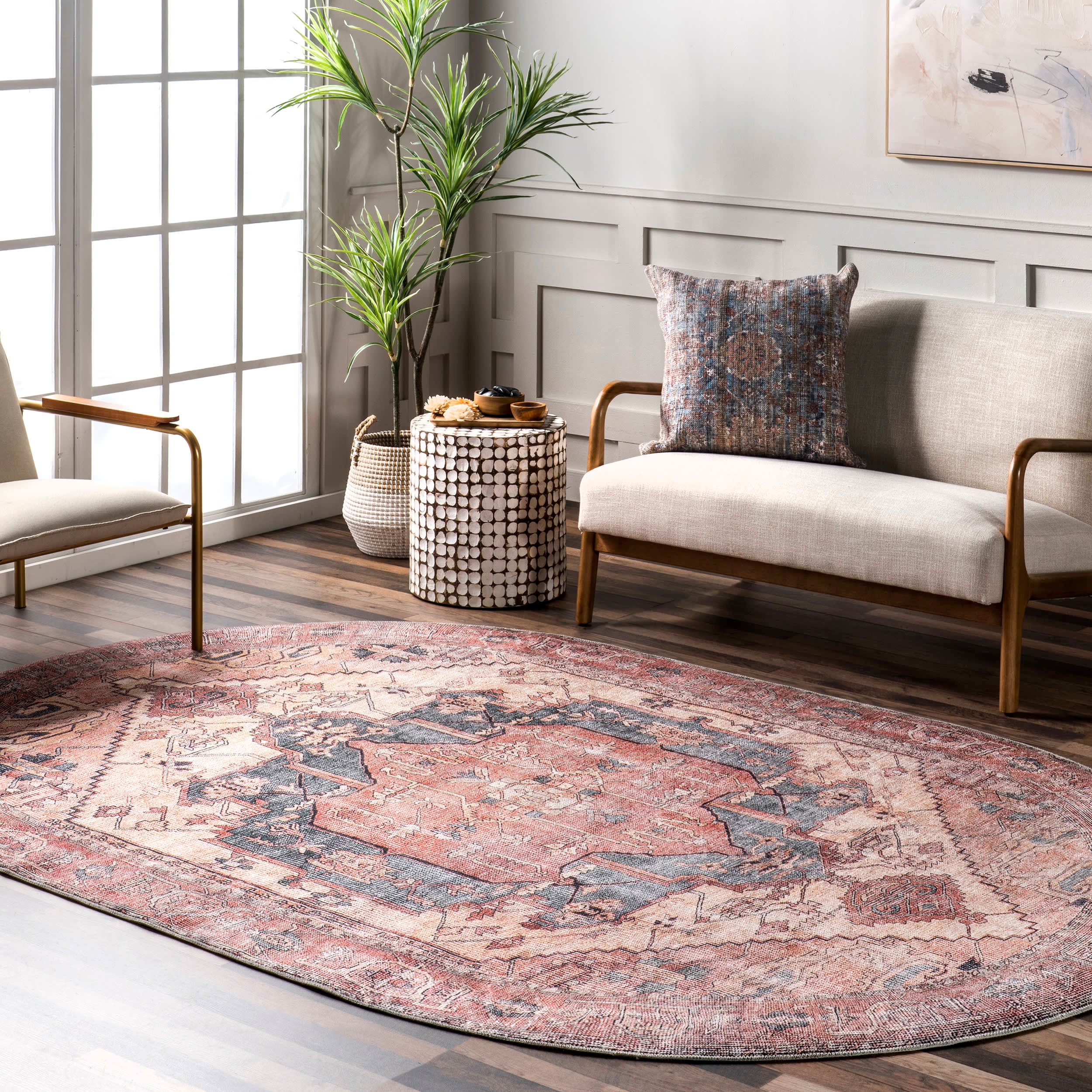 Timeworn Medallion Printed Rug | Pale Terracotta - Image 2
