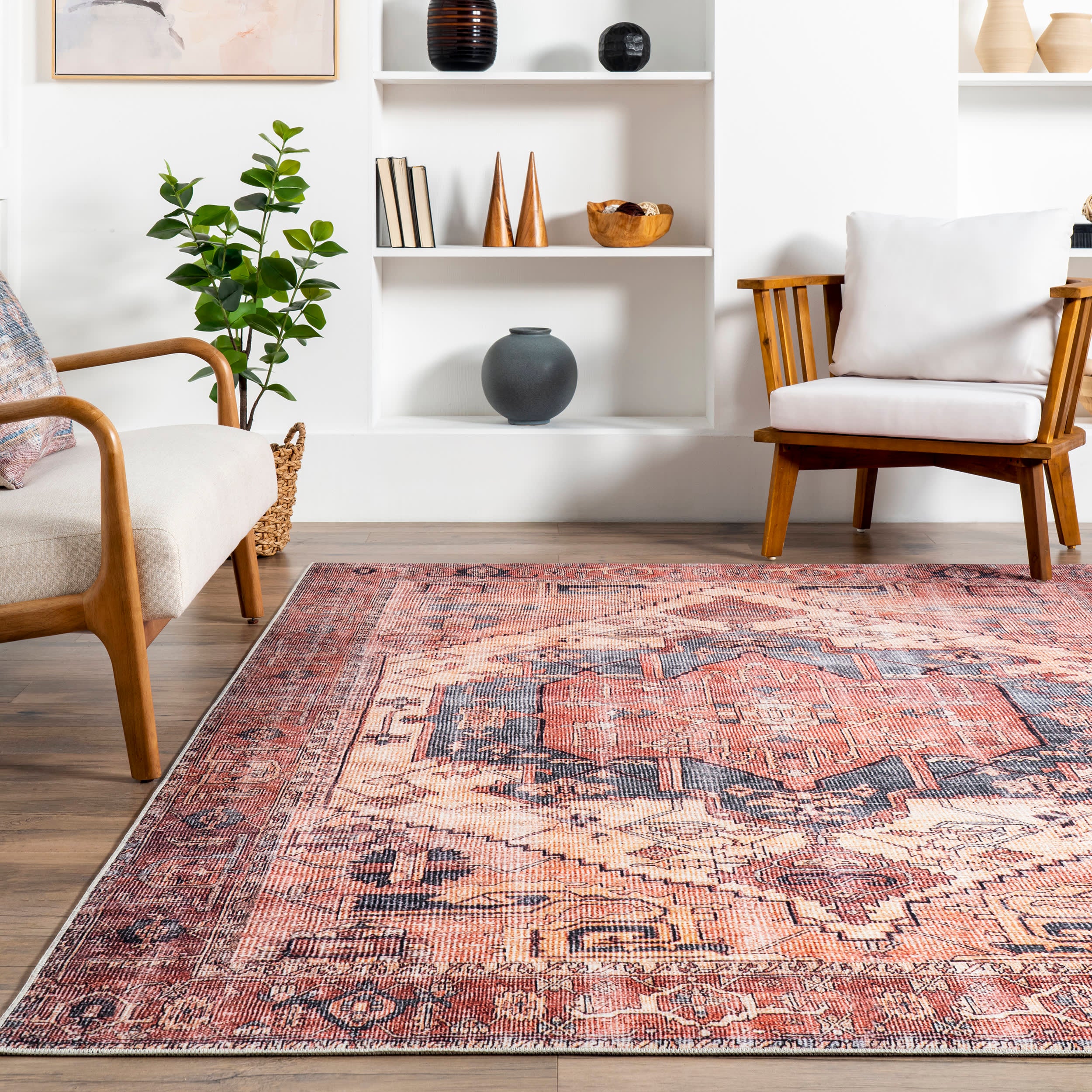 Timeworn Medallion Printed Rug | Pale Terracotta - Image 4