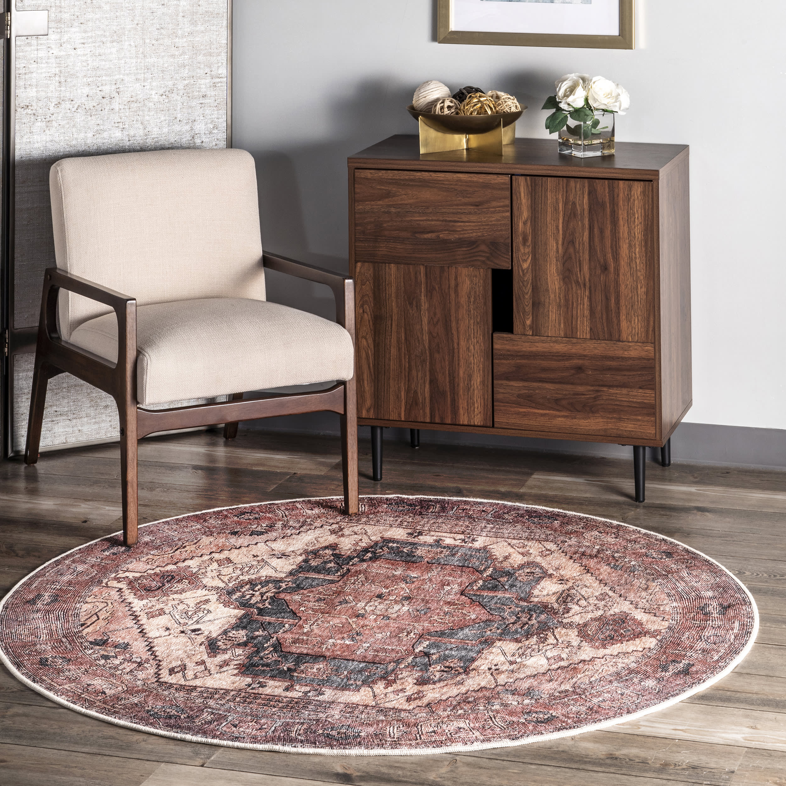 Timeworn Medallion Printed Rug | Pale Terracotta - Image 2