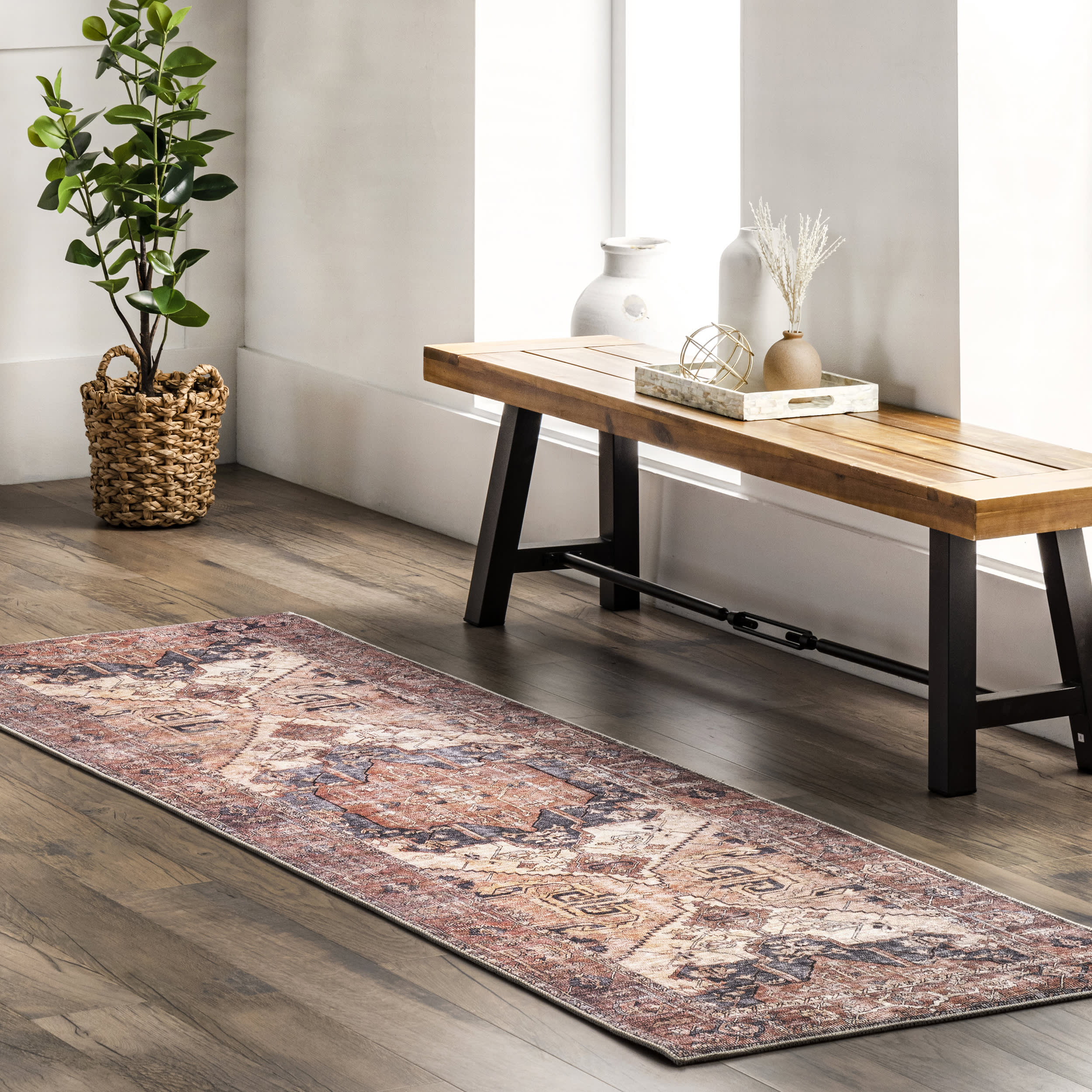 Timeworn Medallion Printed Rug | Pale Terracotta - Image 2