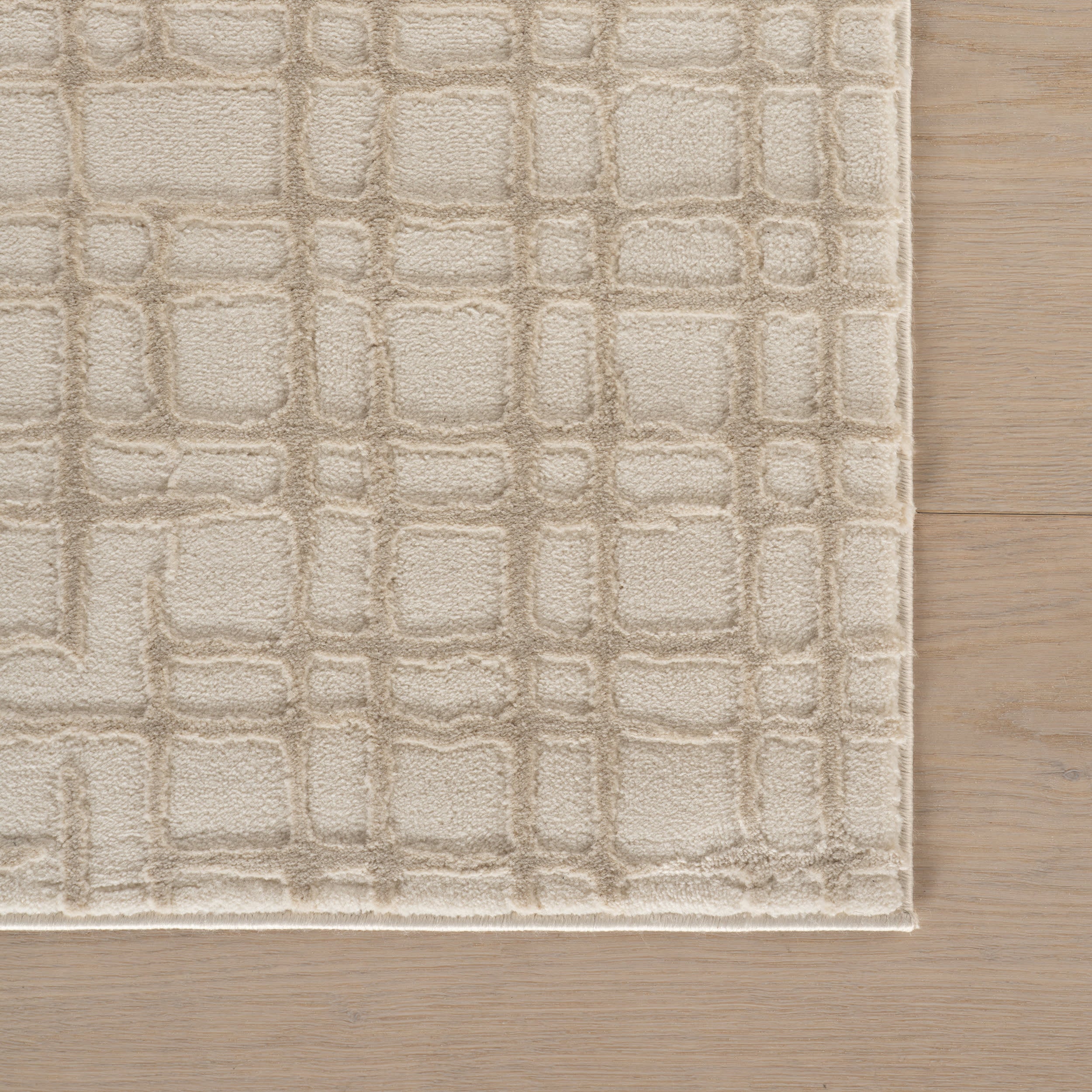 Tinisa Abstract Grid Plush Textured Washable Rug | Cream - Image 4
