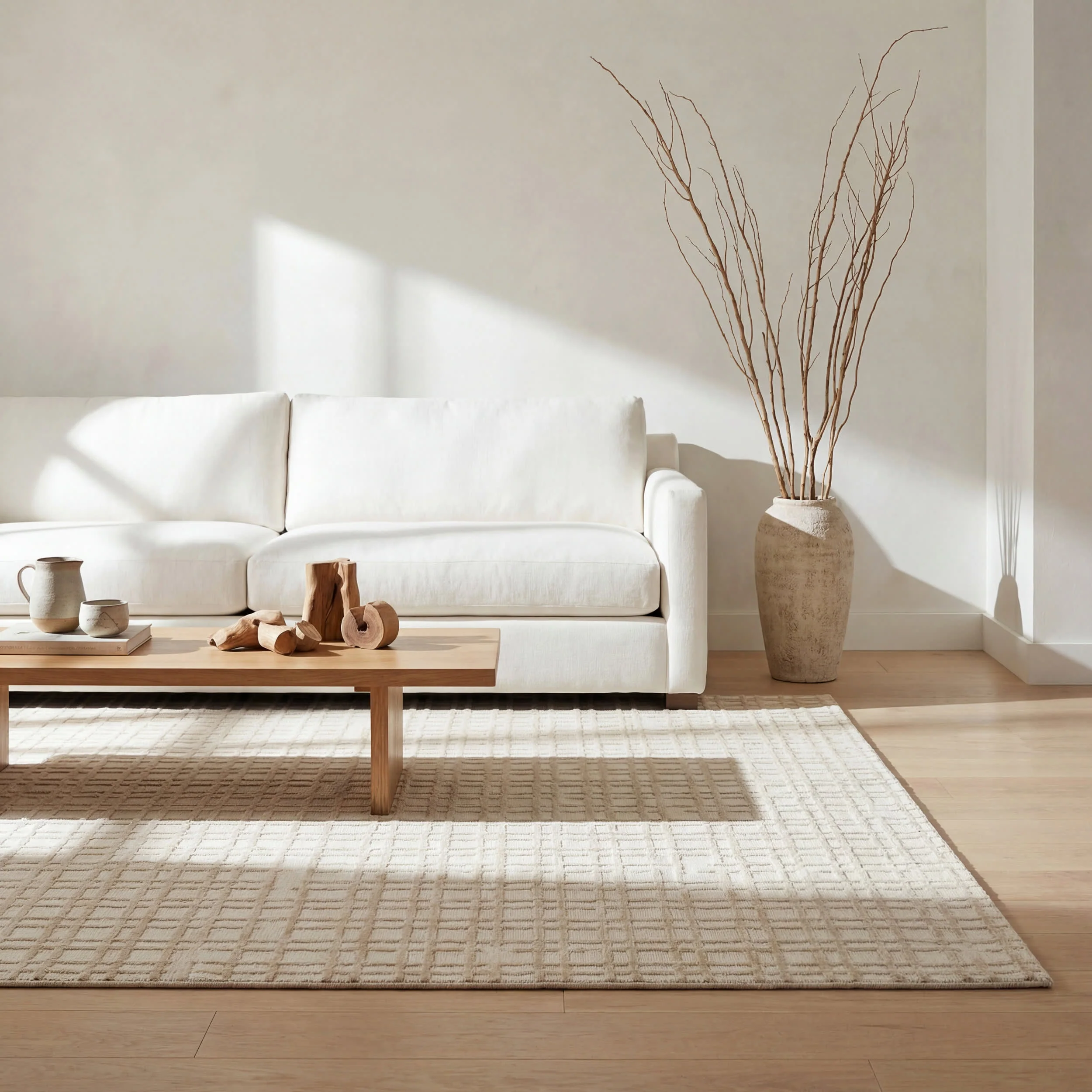 Tinisa Abstract Grid Plush Textured Washable Rug | Cream - Image 5