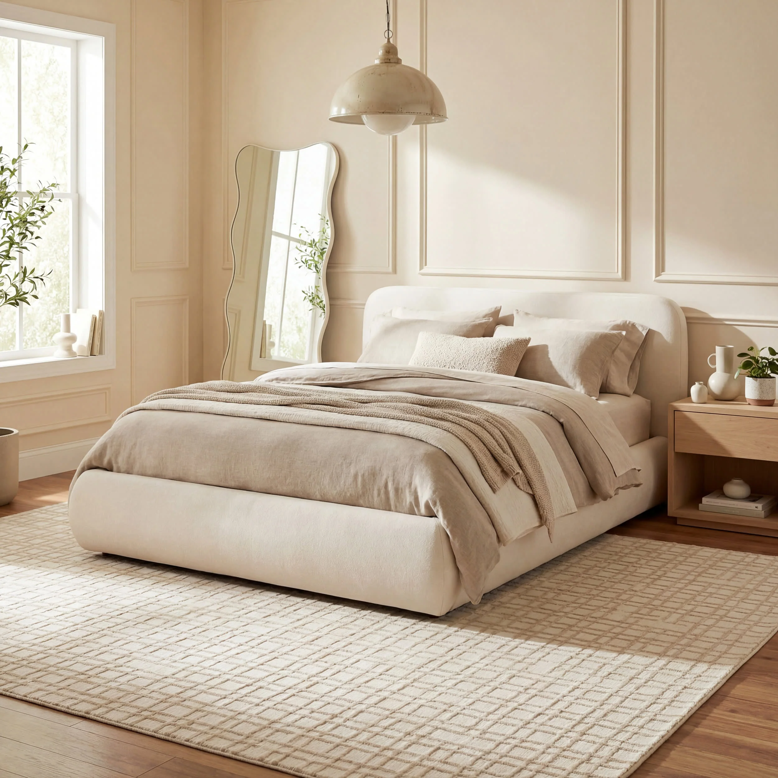 Tinisa Abstract Grid Plush Textured Washable Rug | Cream - Image 9