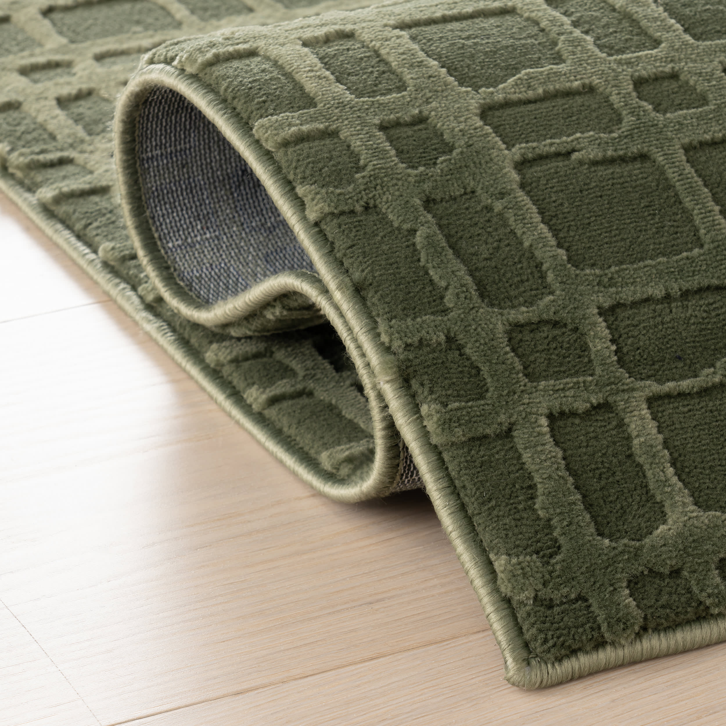 Tinisa Abstract Grid Plush Textured Washable Rug | Green - Image 11