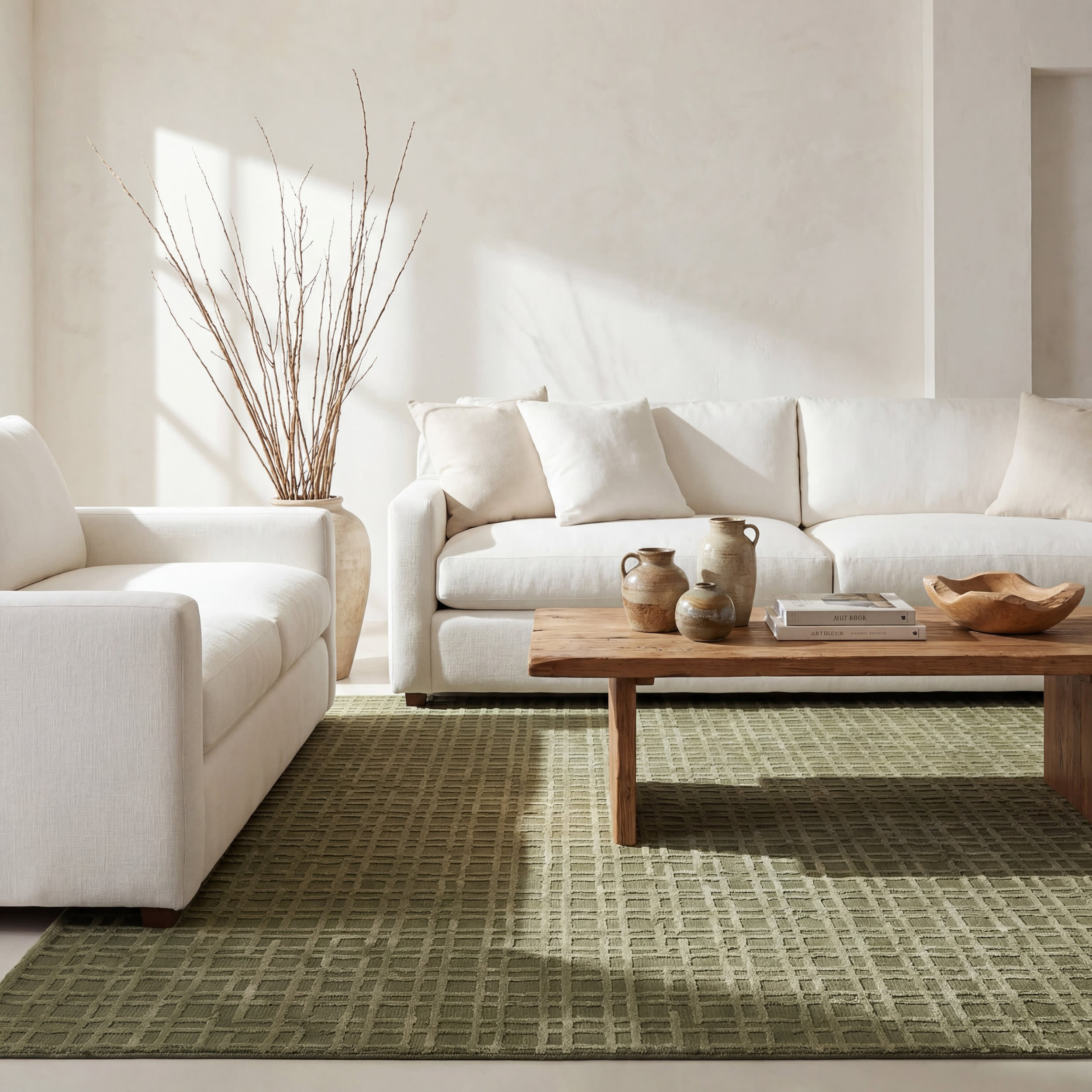 Tinisa Abstract Grid Plush Textured Washable Rug | Green - Image 2