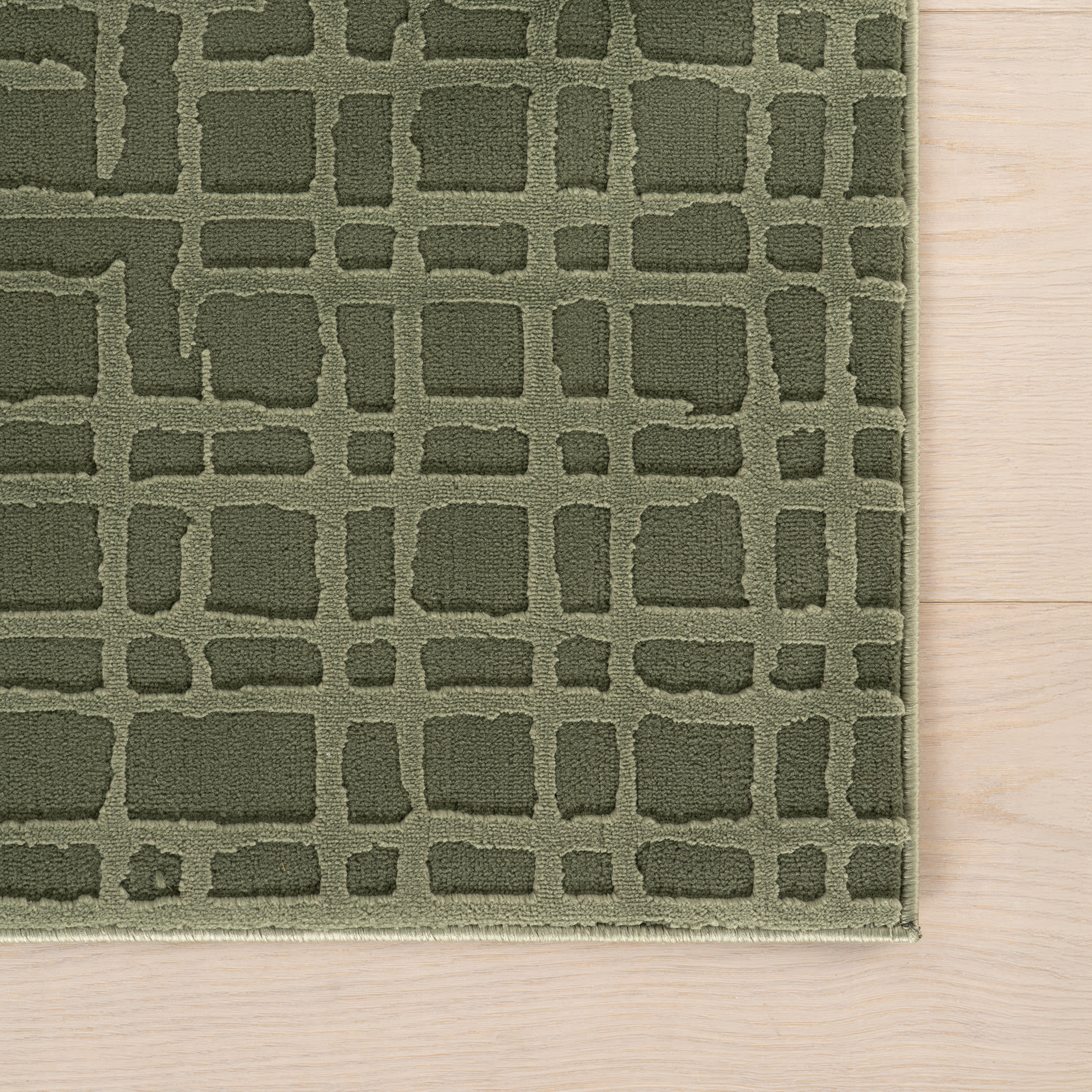 Tinisa Abstract Grid Plush Textured Washable Rug | Green - Image 4