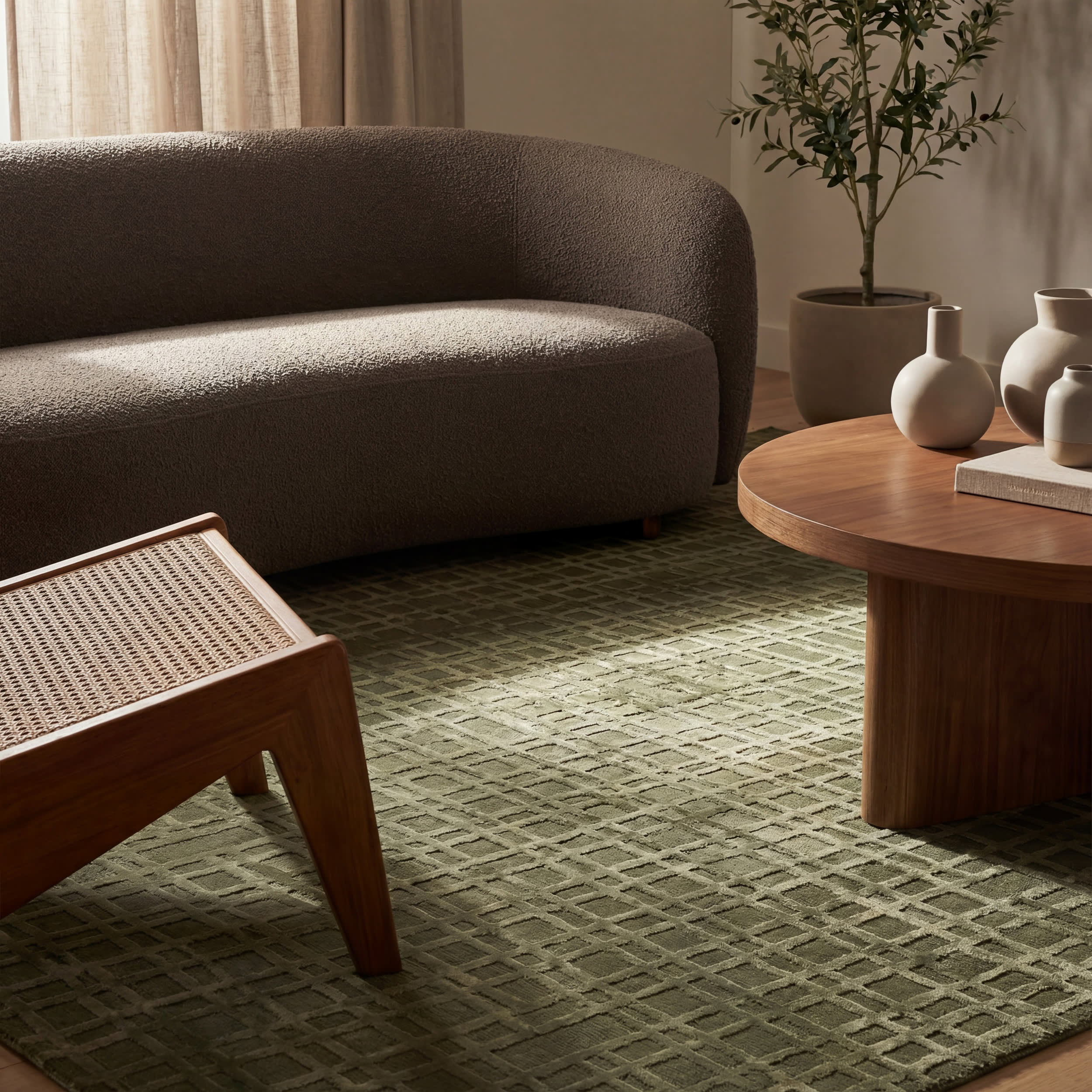 Tinisa Abstract Grid Plush Textured Washable Rug | Green - Image 5