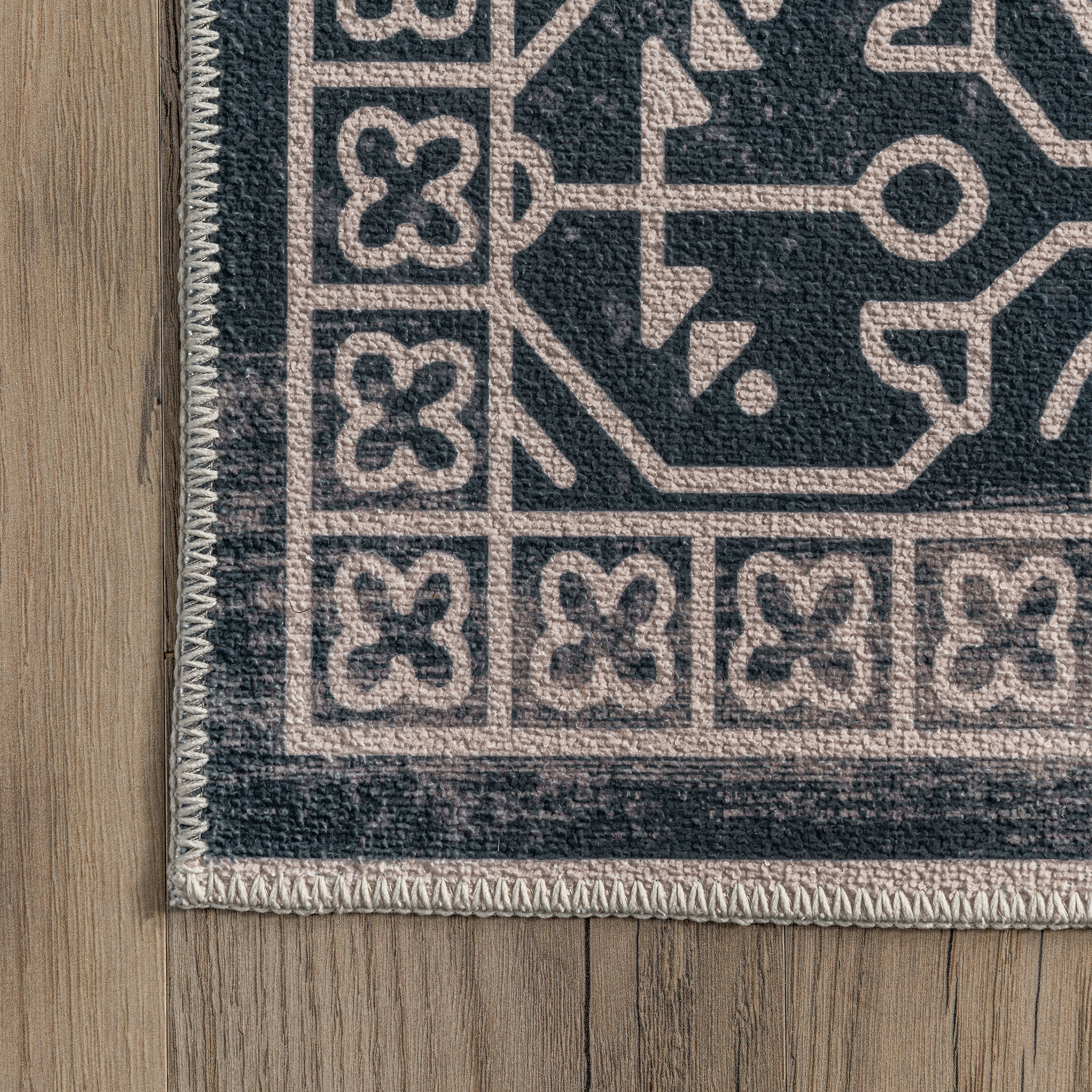 Tinsley Bordered Linework Washable Rug | Navy - Image 3