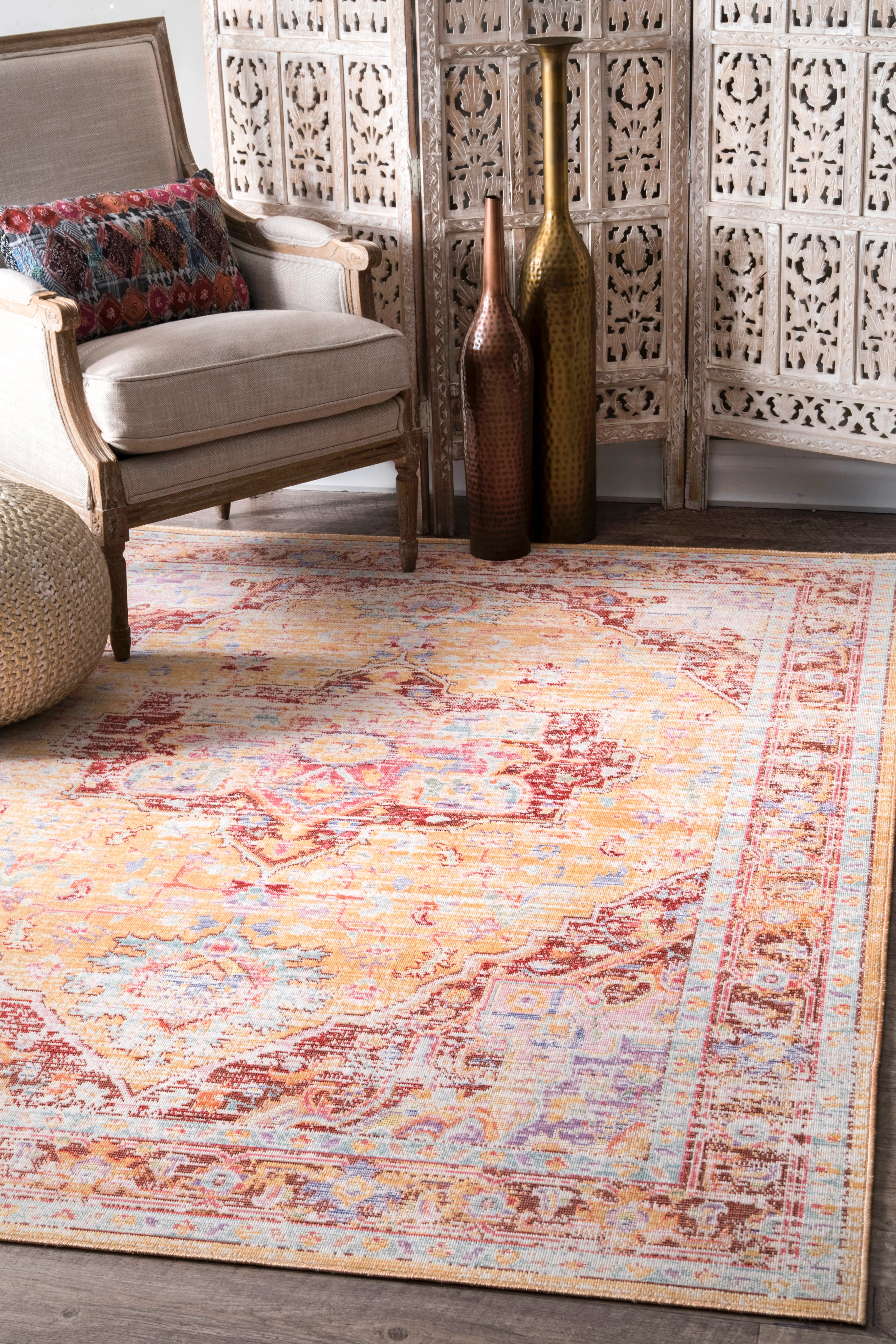 Tinted Cartouche Medallion Rug | Orange - Image 2
