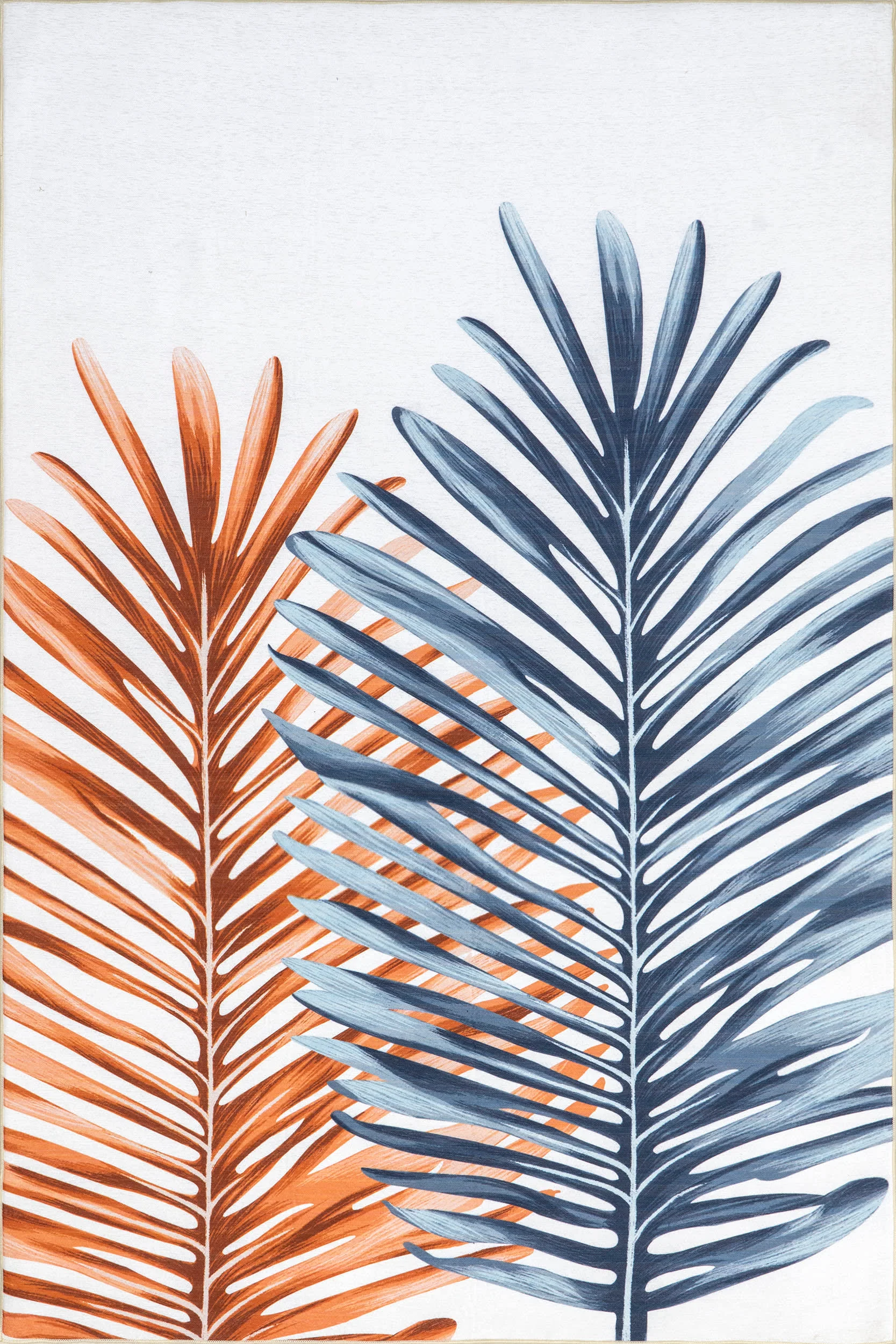 Tommie Palm Leaves Washable Indoor/Outdoor Rug | Blue