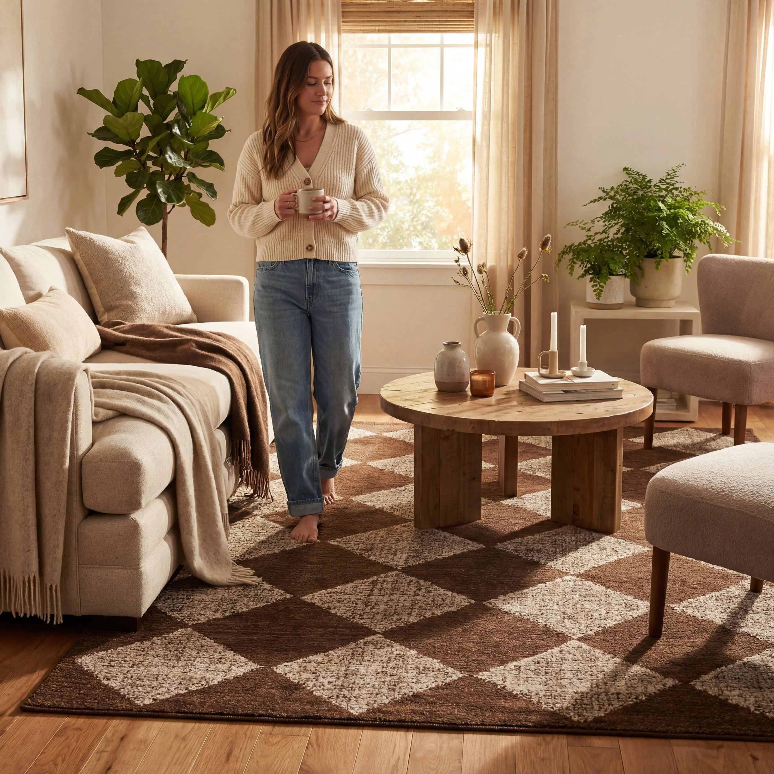 Tova Tufted Diamond Rug | Light Brown - Image 8
