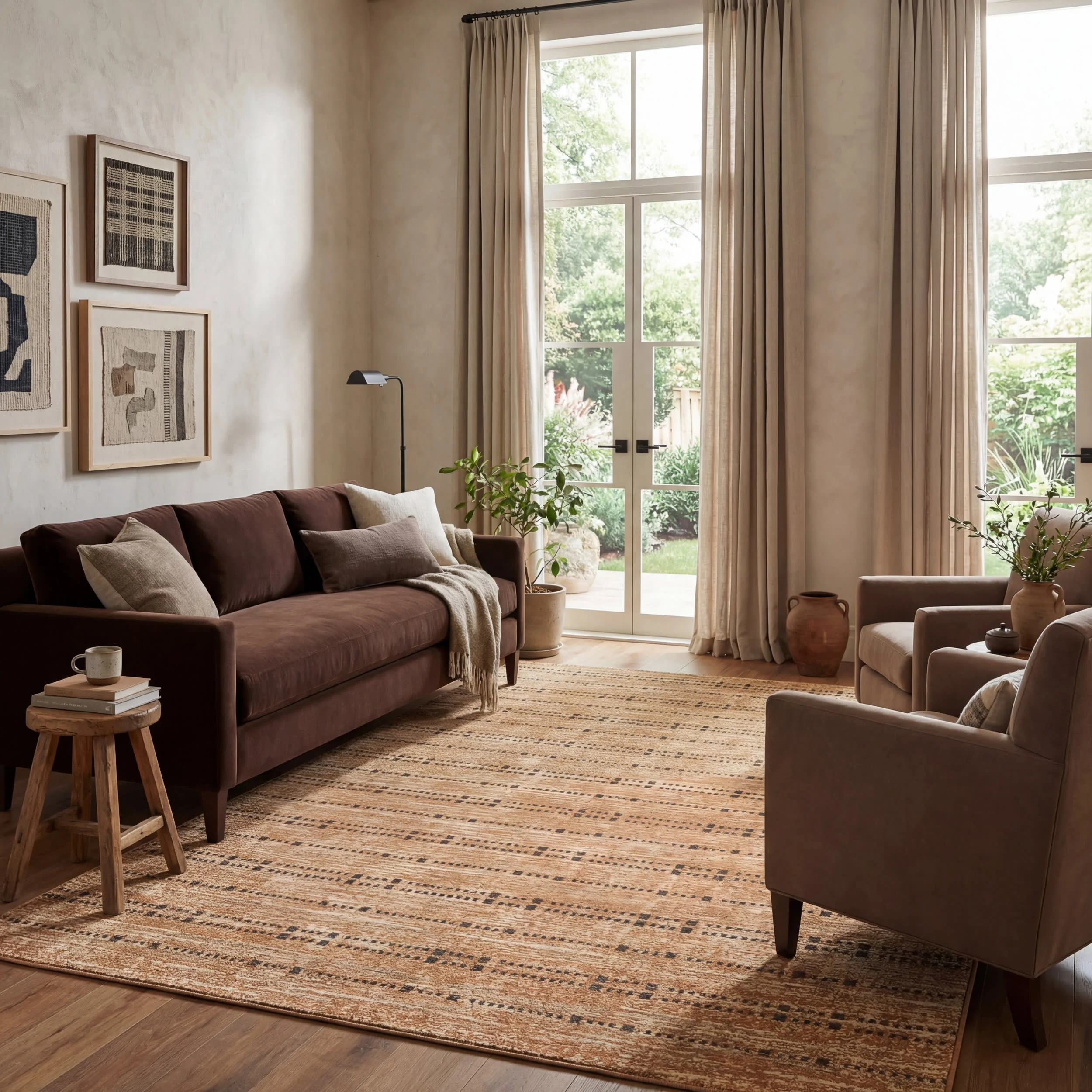 Tracewire Bohemian Striped Rug | Tan - Image 2