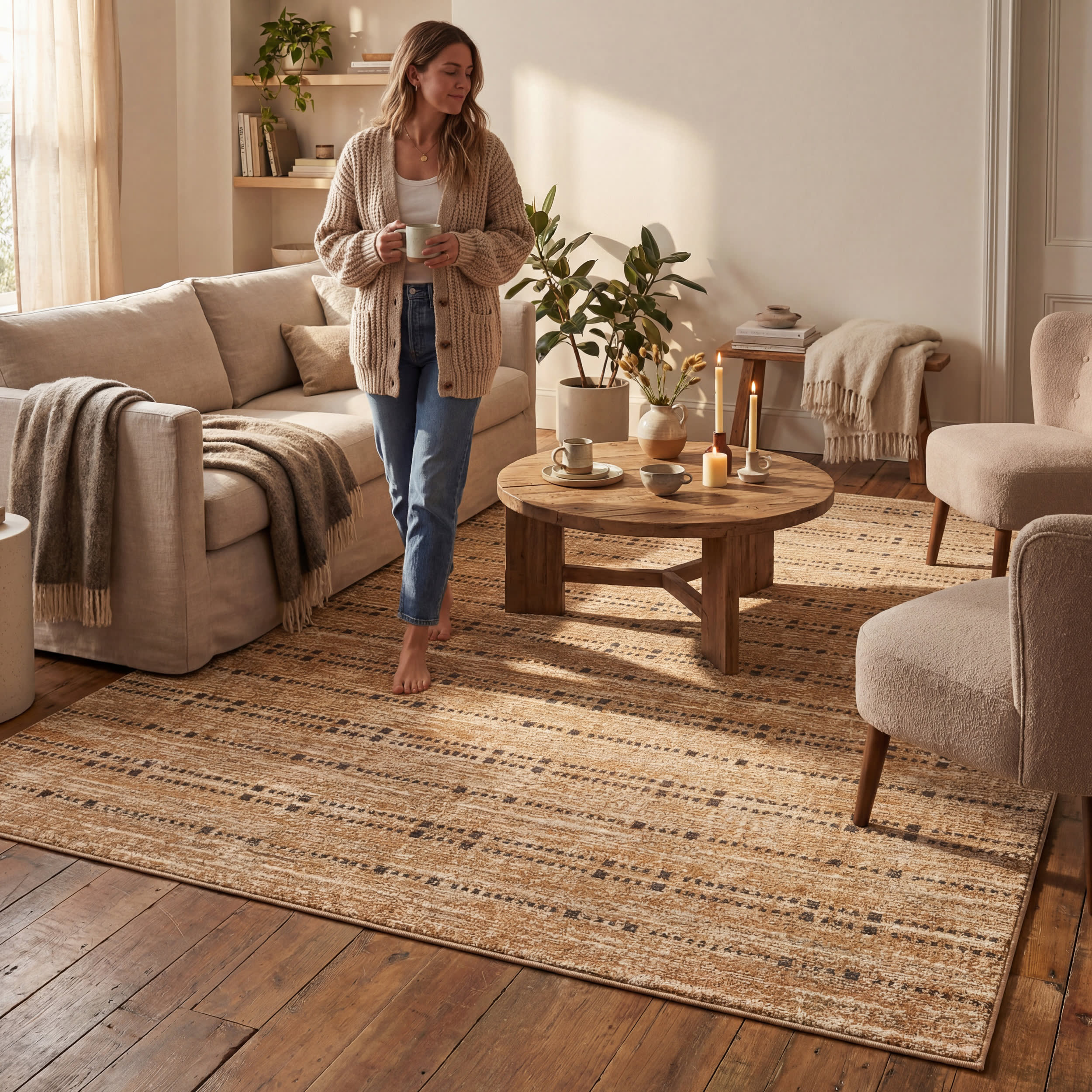 Tracewire Bohemian Striped Rug | Tan - Image 9