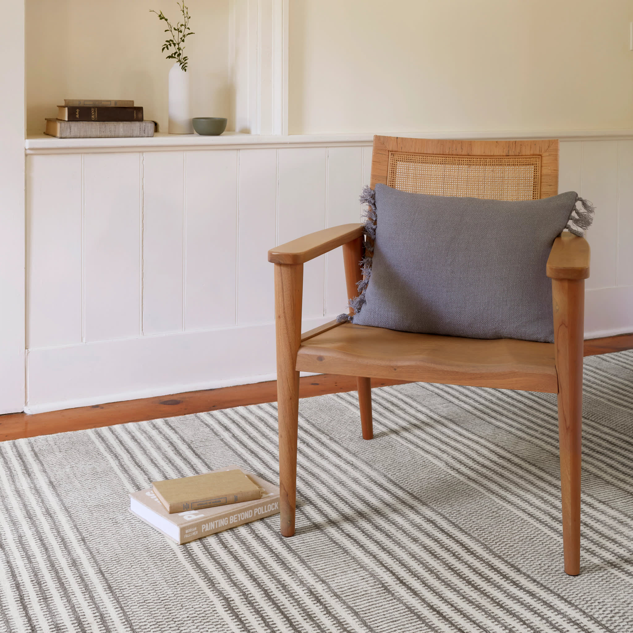 Tracks Hand Loom Knotted Wool Rug | Grey - Image 2